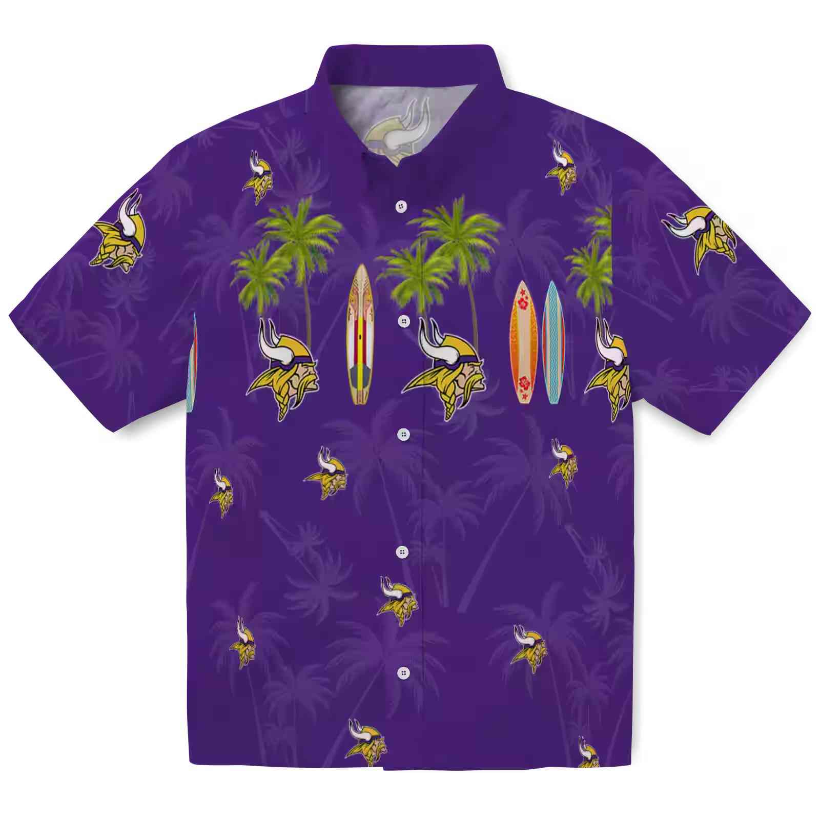 Minnesota Vikings Surfboard Palm Purple Hawaiian Shirt