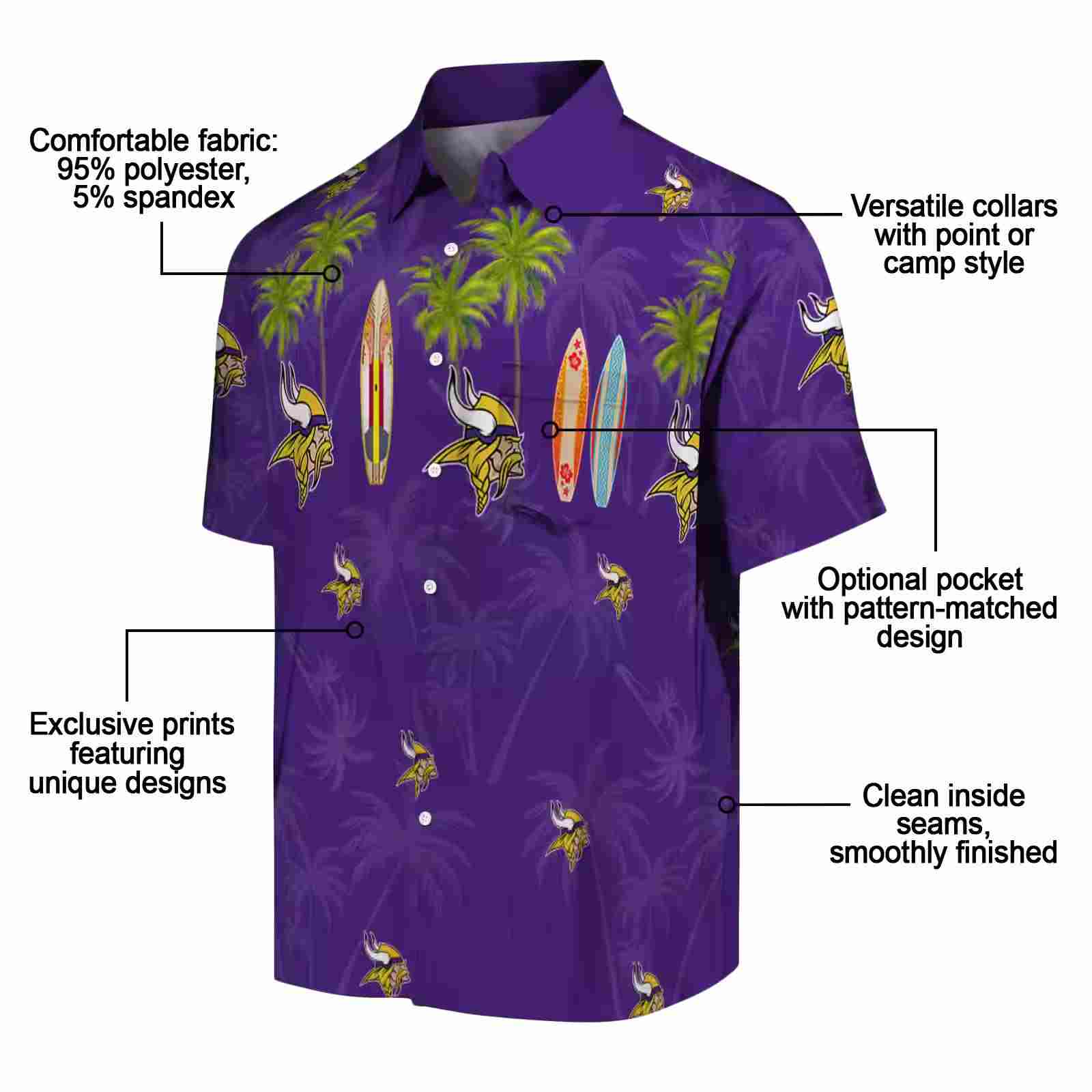 minnesota vikings surfboard palm purple hawaiian shirt new arrival