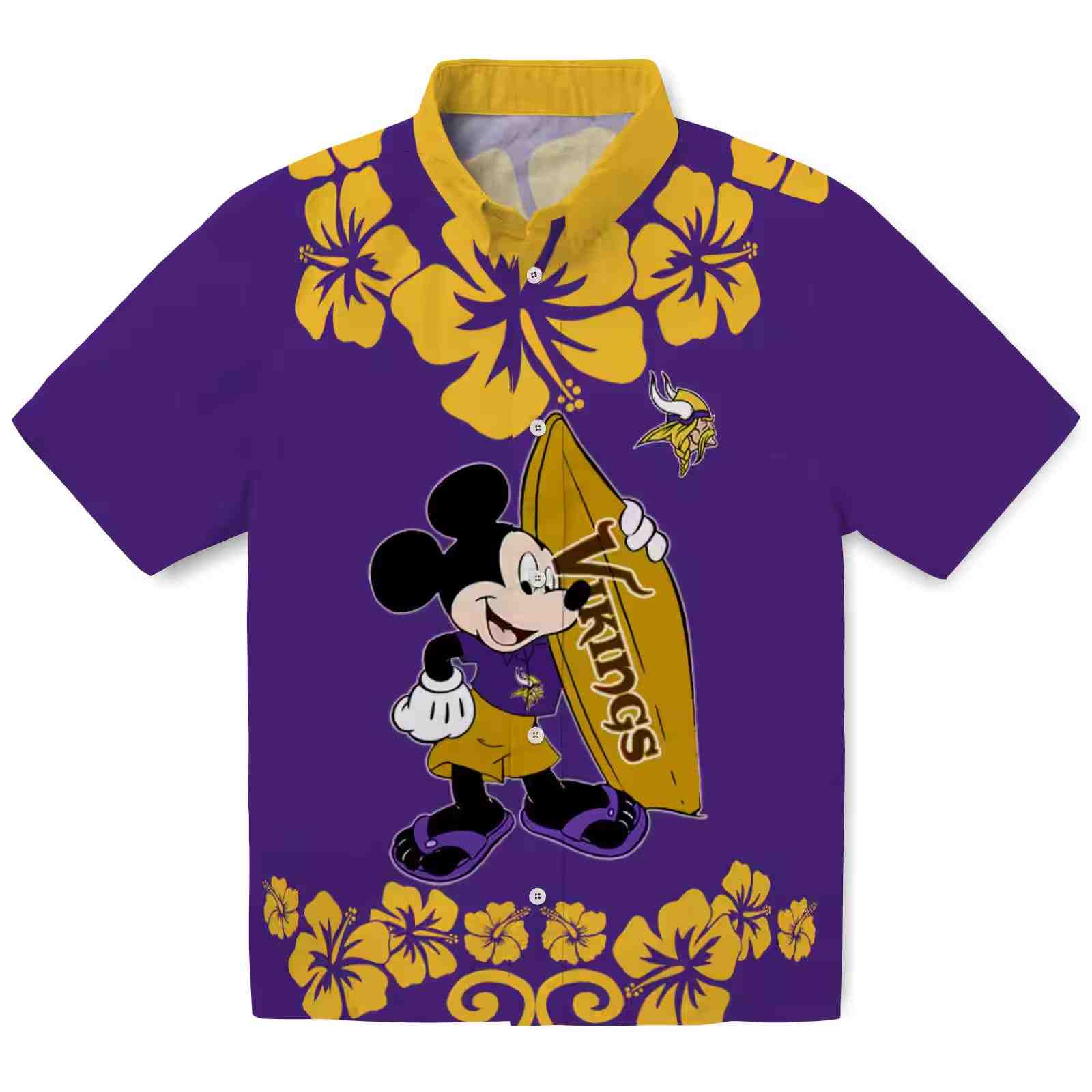 Minnesota Vikings Surfing Mickey Purple Hawaiian Shirt