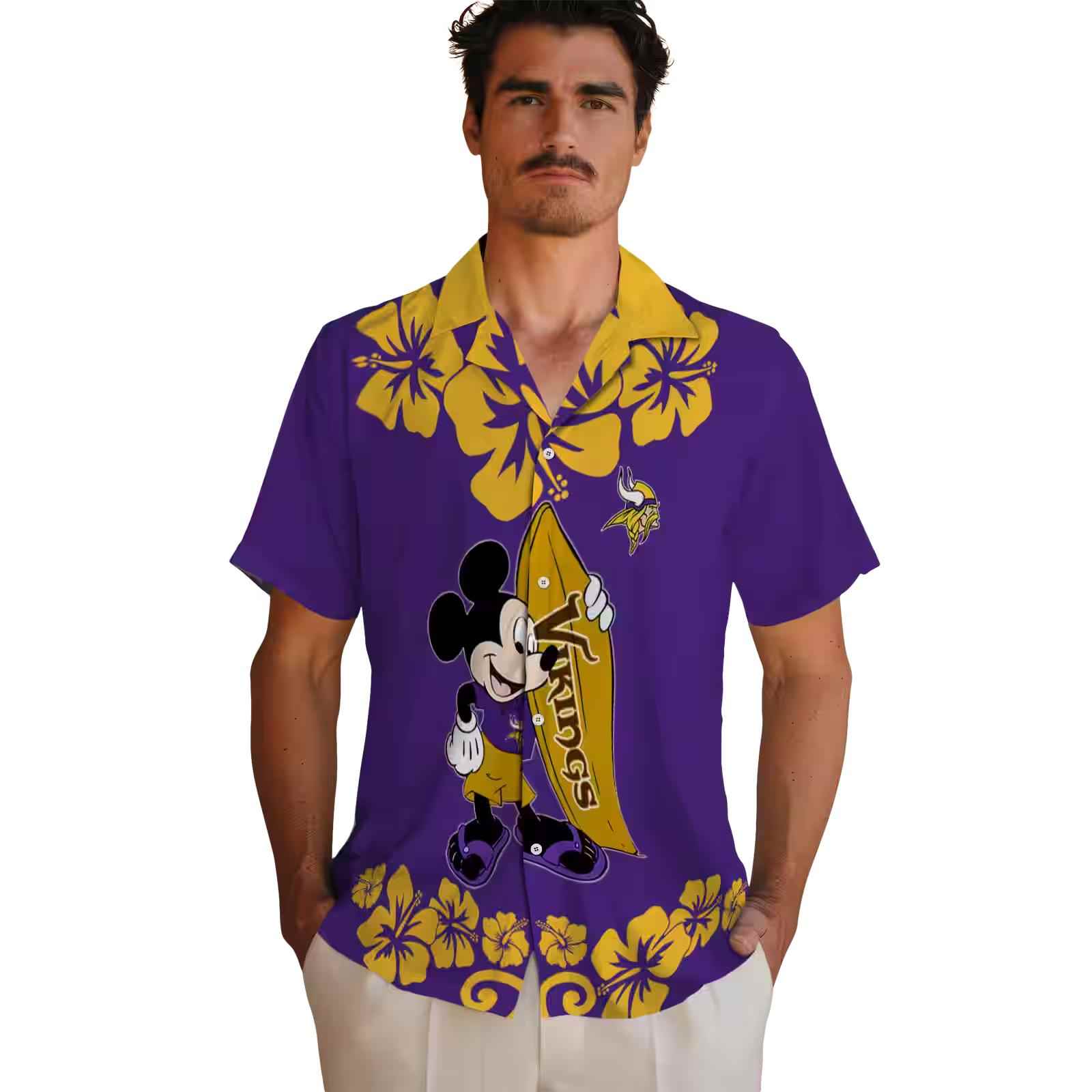 minnesota vikings surfing mickey purple hawaiian shirt fashion forward