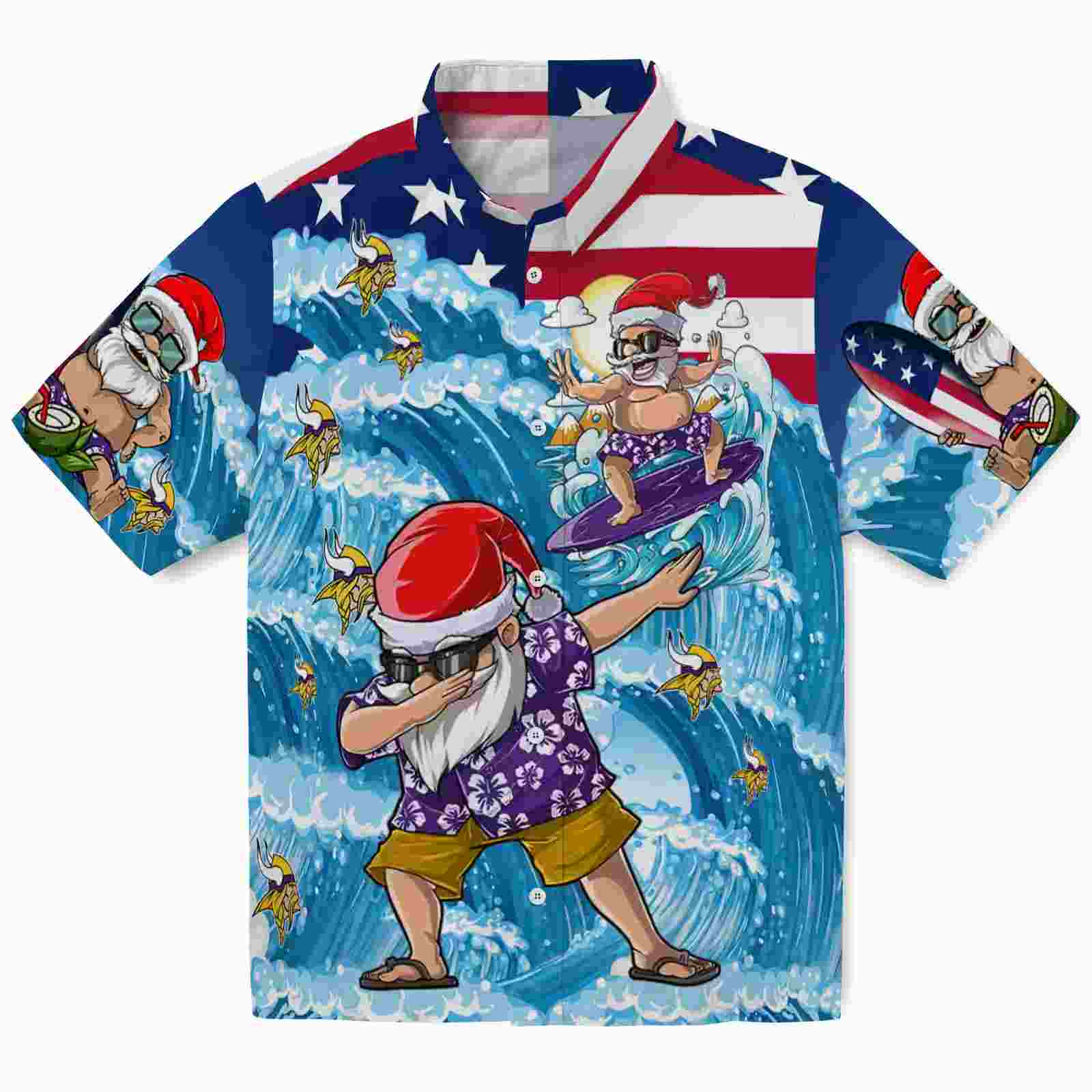 Minnesota Vikings Surfing Santa Blue Hawaiian Shirt