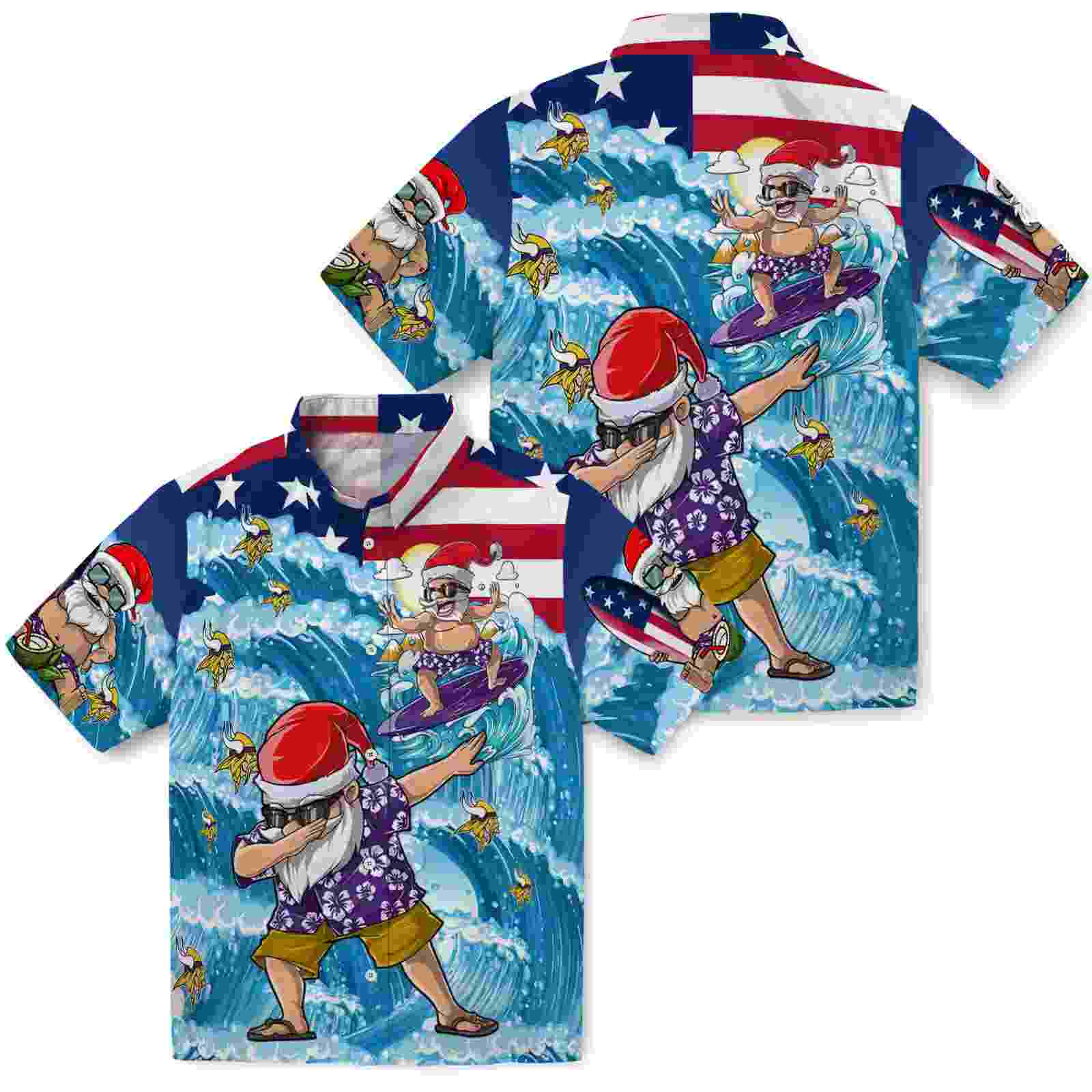 minnesota vikings surfing santa blue hawaiian shirt high quality