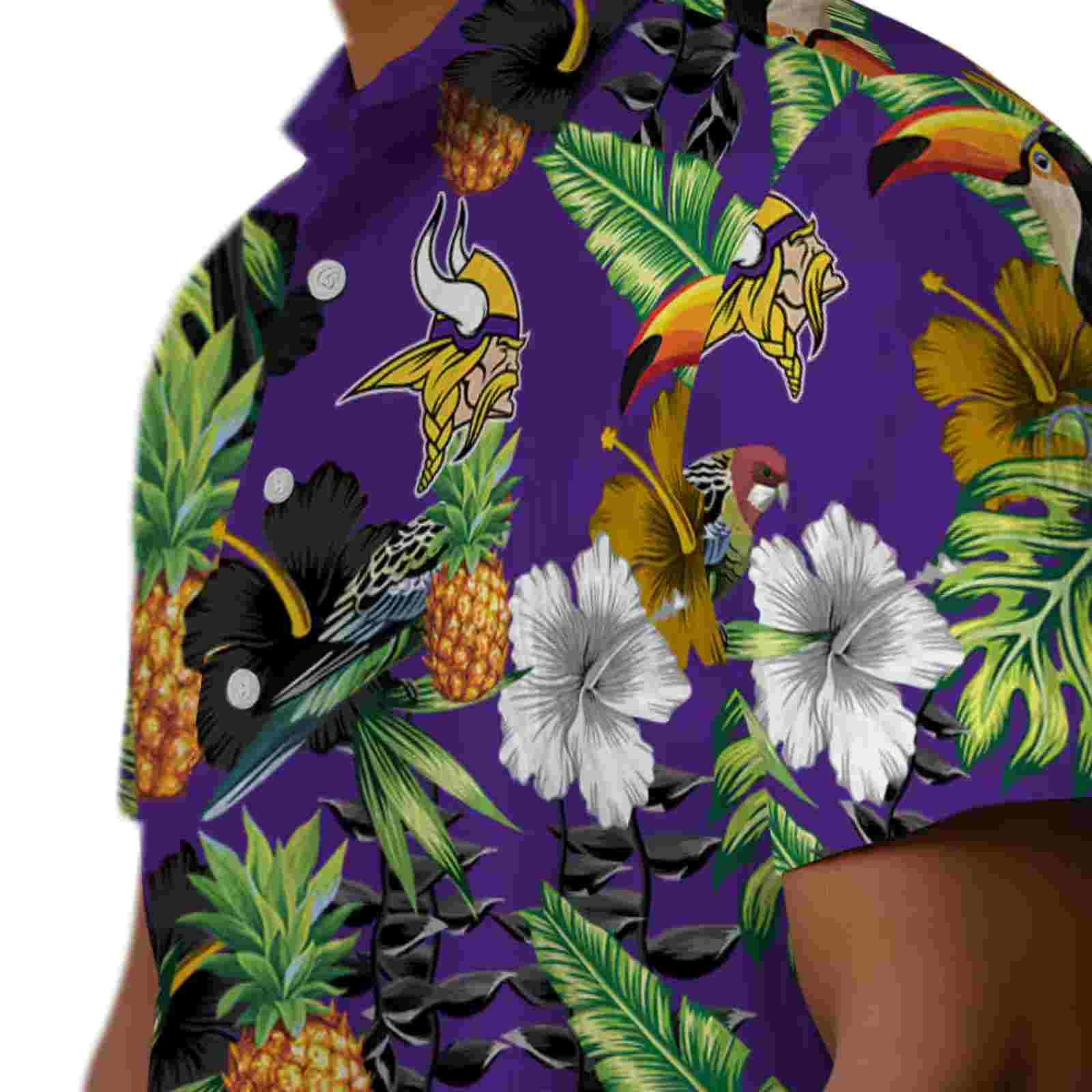 minnesota vikings toucan hibiscus pineapple purple green hawaiian shirt trendy