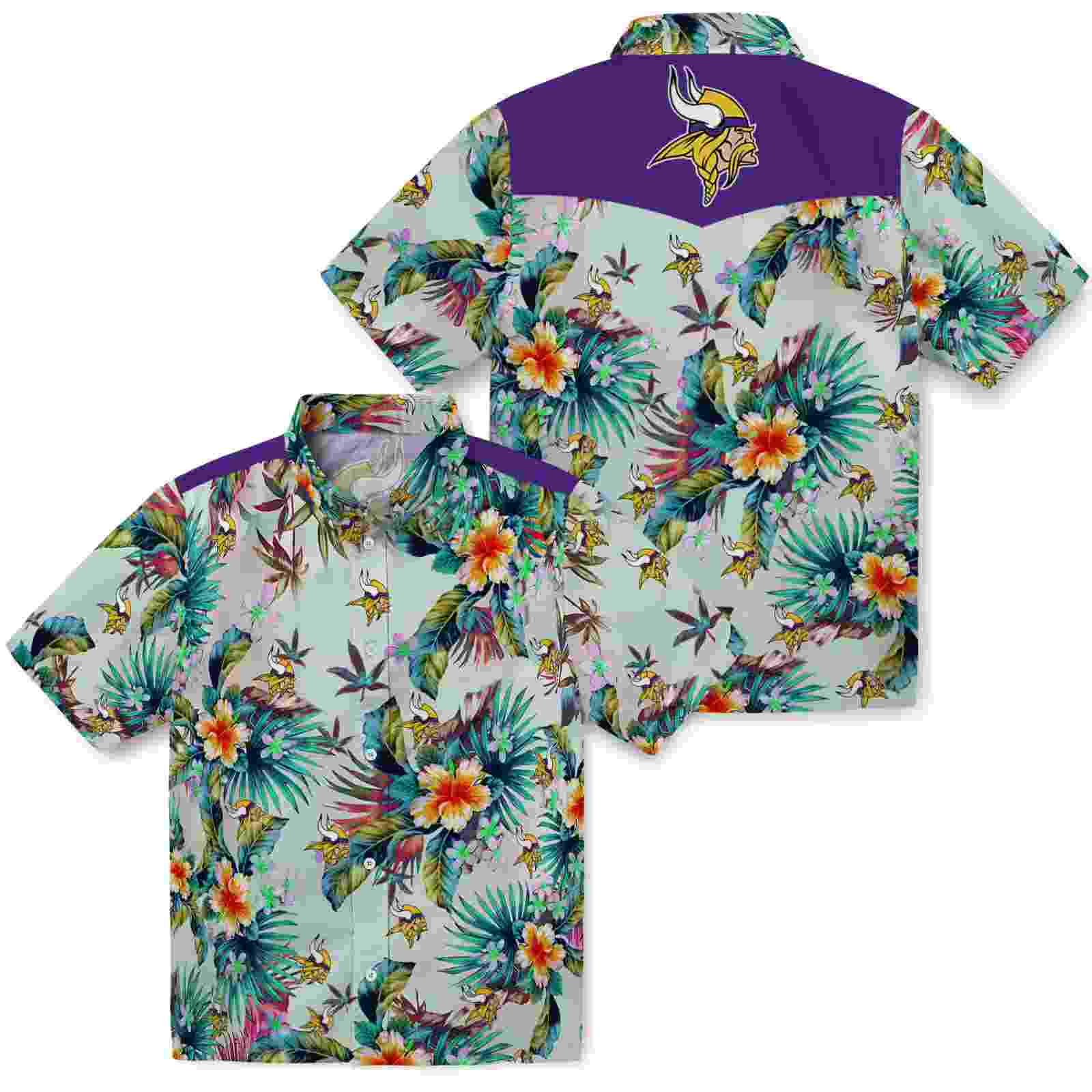 minnesota vikings tropical foliage green hawaiian shirt high quality