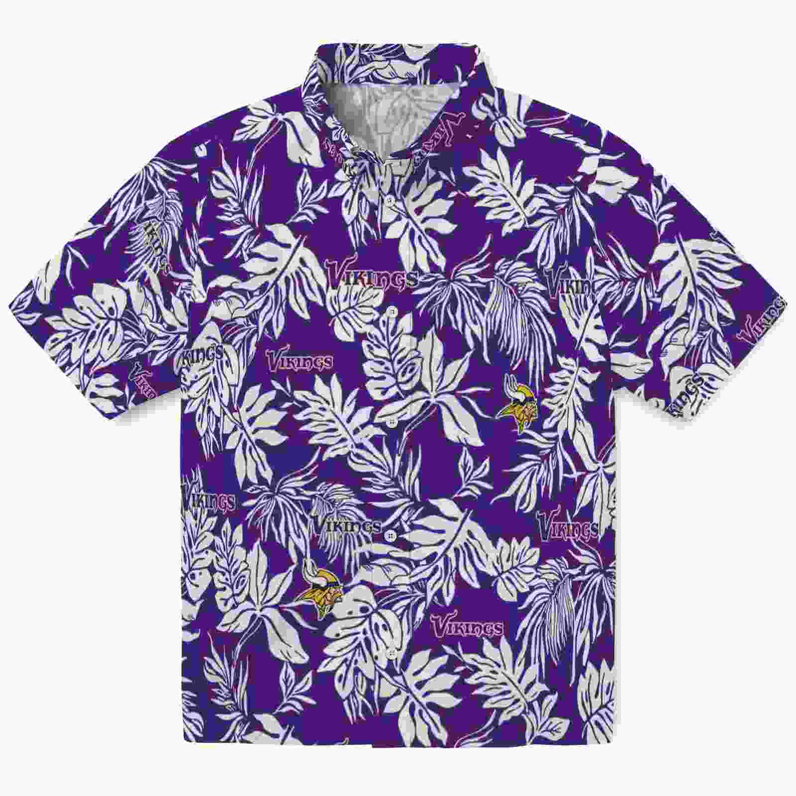 Minnesota Vikings Tropical Leaf Purple White Hawaiian Shirt