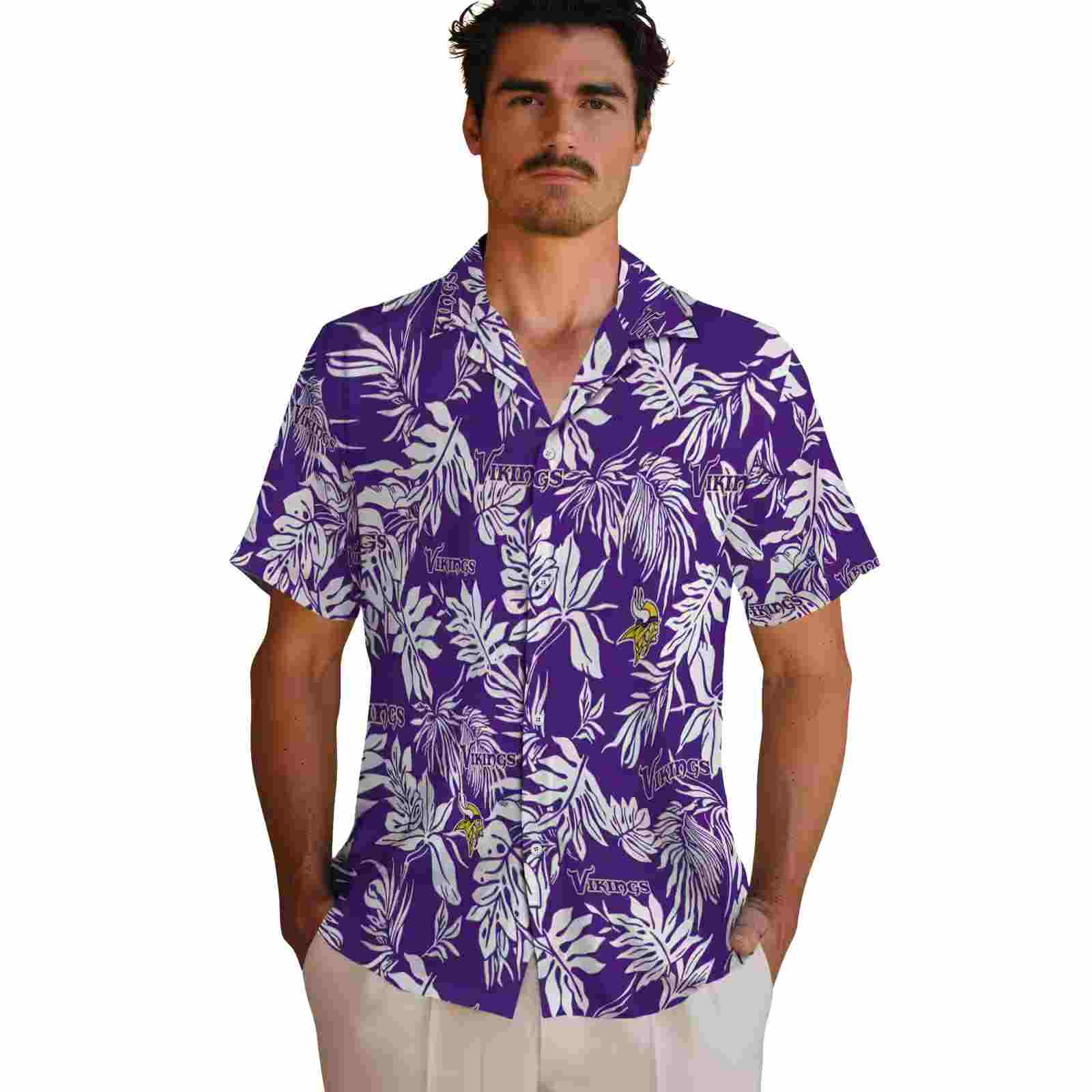 minnesota vikings tropical leaf purple white hawaiian shirt fashion forward