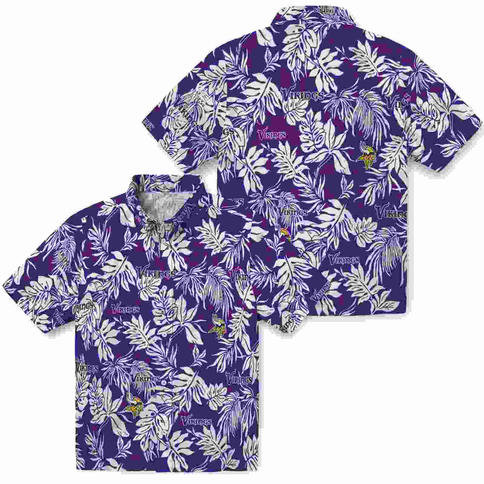 minnesota vikings tropical leaf purple white hawaiian shirt high quality