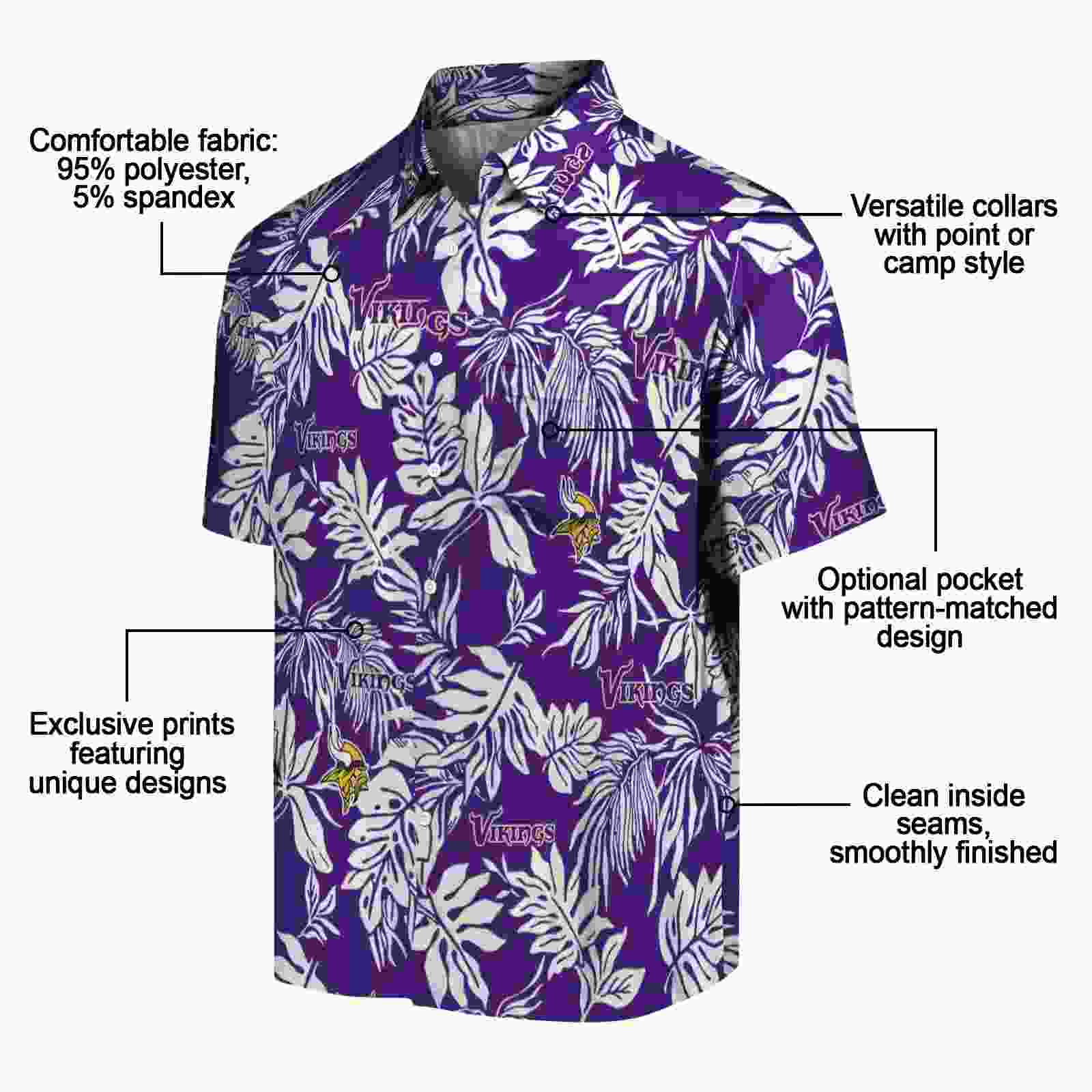 minnesota vikings tropical leaf purple white hawaiian shirt new arrival