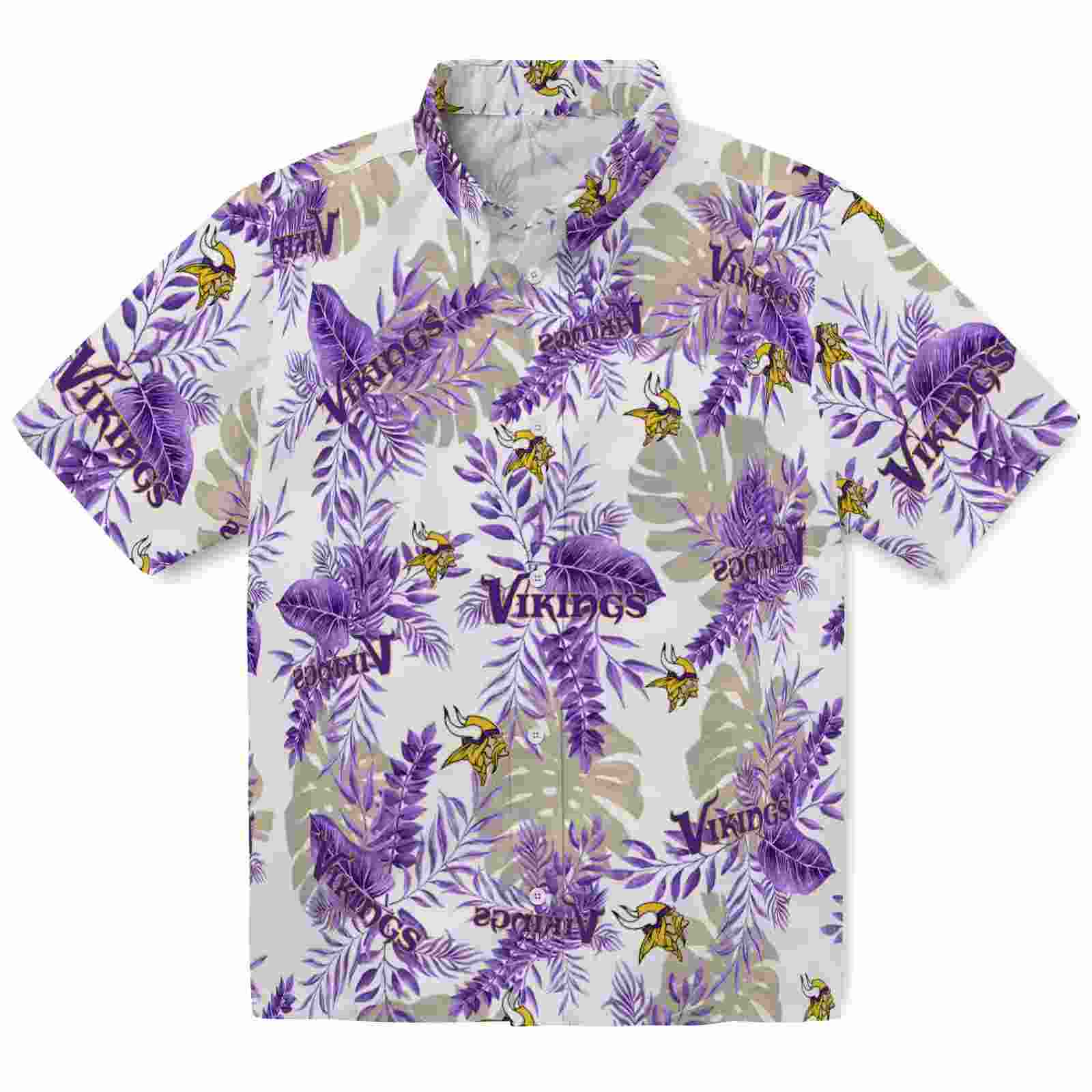 Minnesota Vikings Tropical Leaves White Hawaiian Shirt