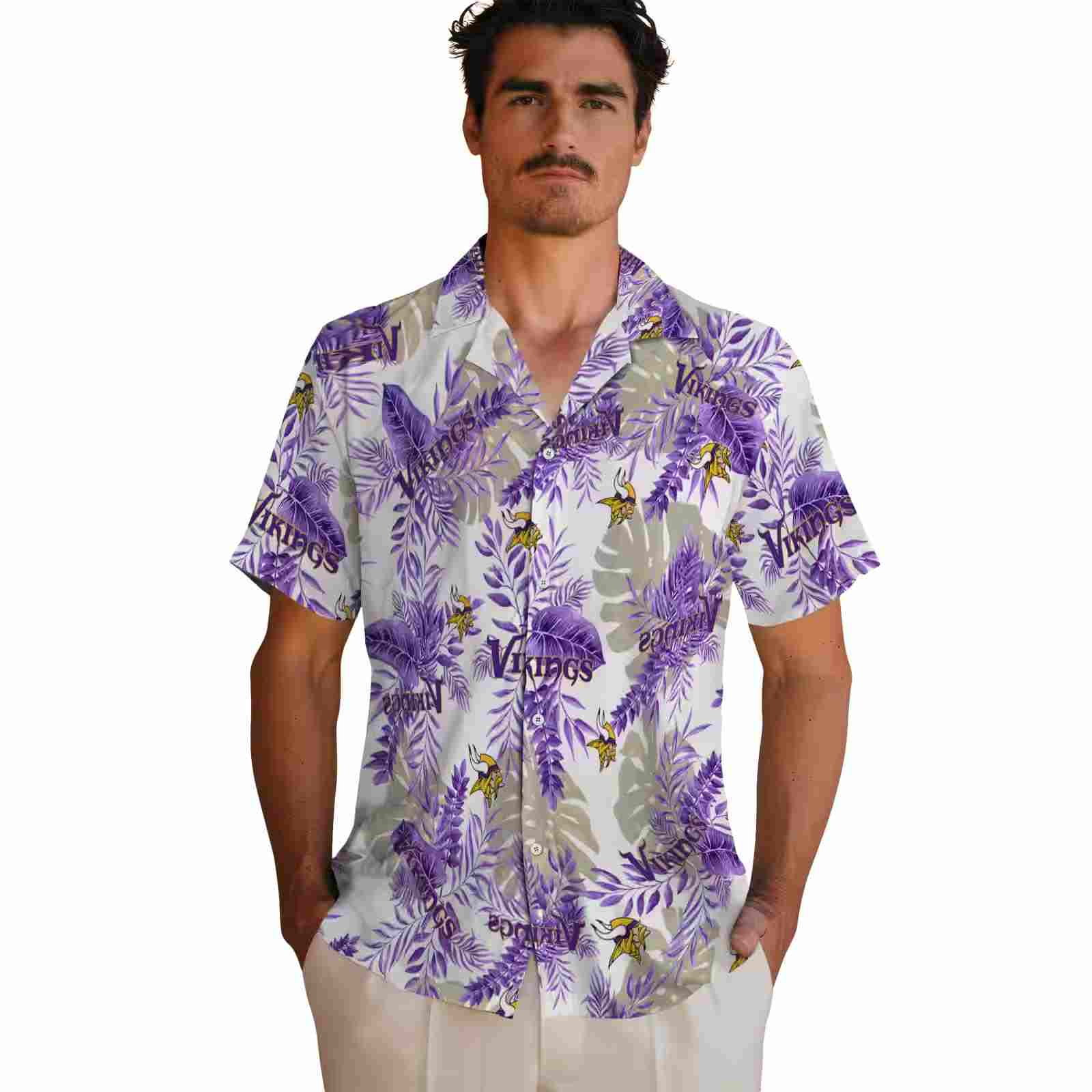 minnesota vikings tropical leaves white hawaiian shirt fashion forward