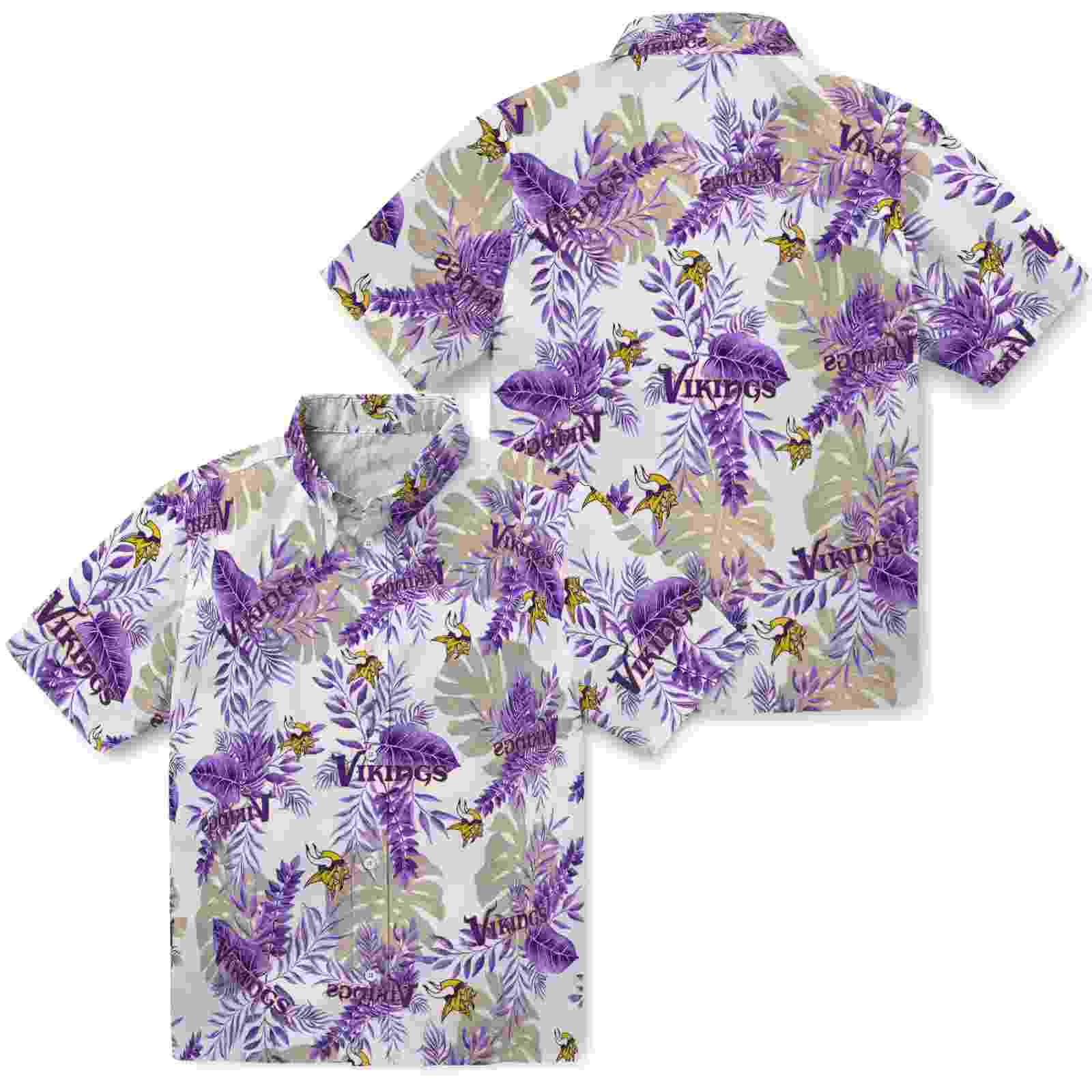 minnesota vikings tropical leaves white hawaiian shirt high quality