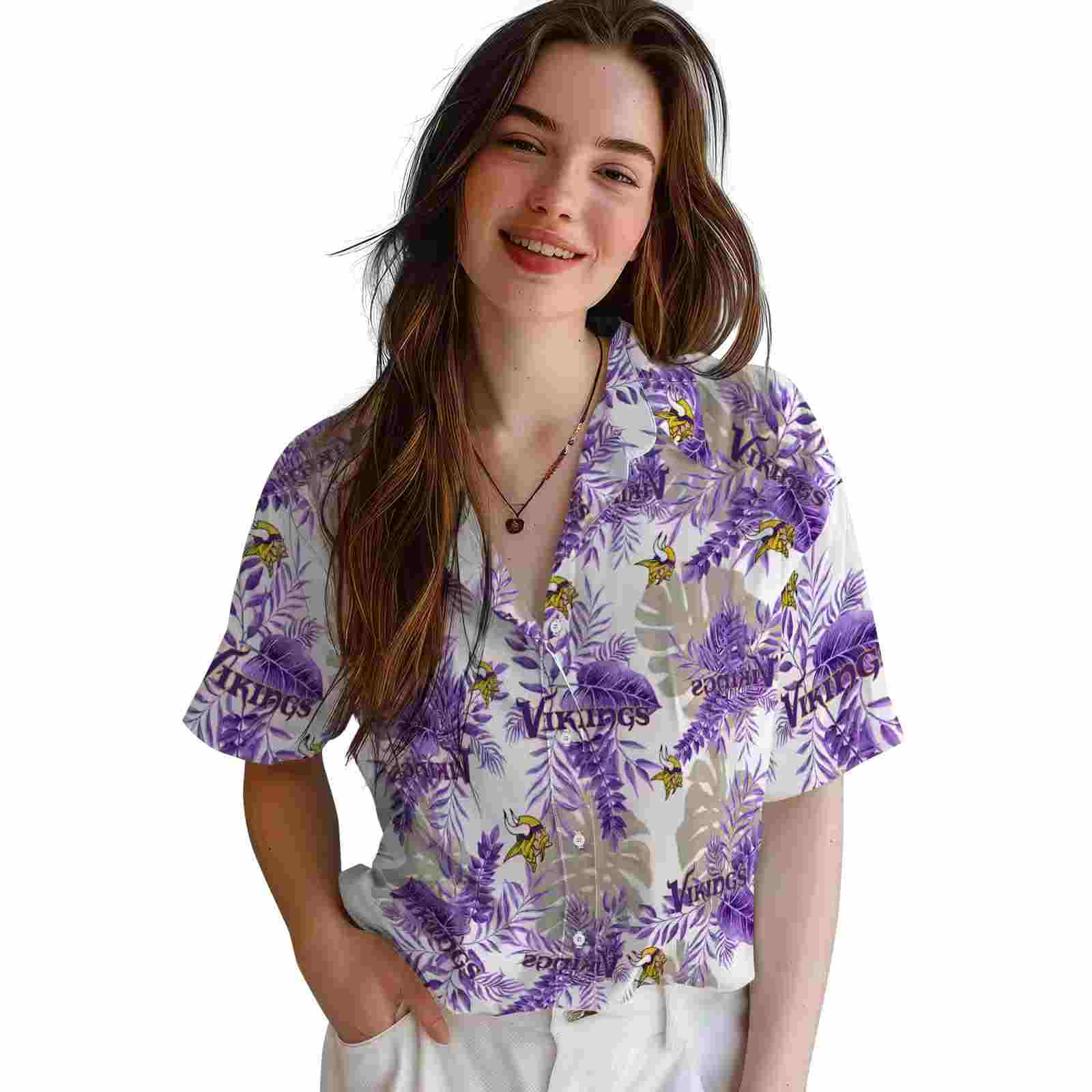 minnesota vikings tropical leaves white hawaiian shirt latest model