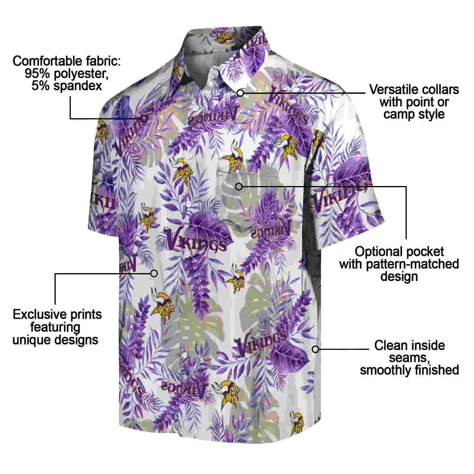 minnesota vikings tropical leaves white hawaiian shirt new arrival