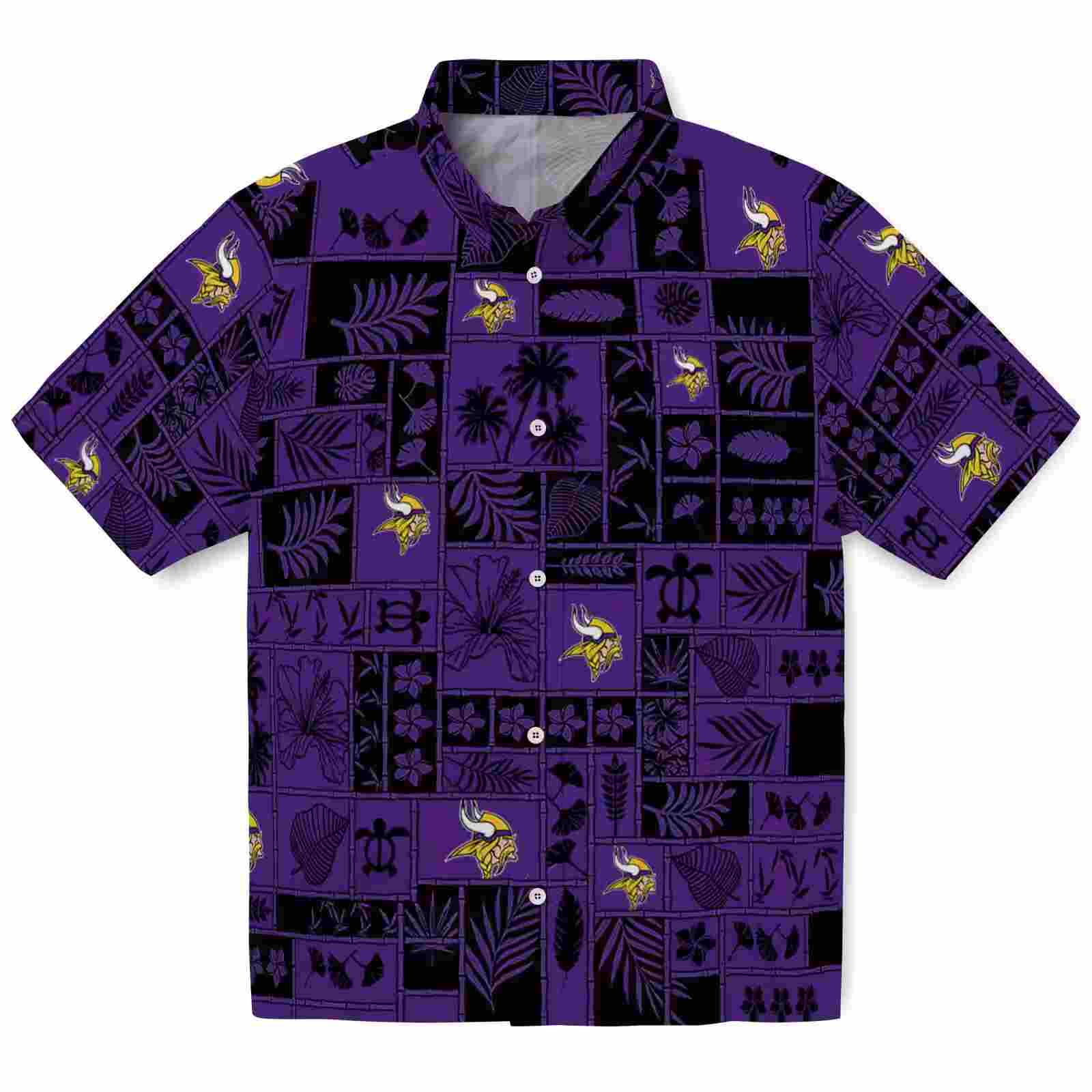 Minnesota Vikings Tropical Patchwork Purple Black Hawaiian Shirt