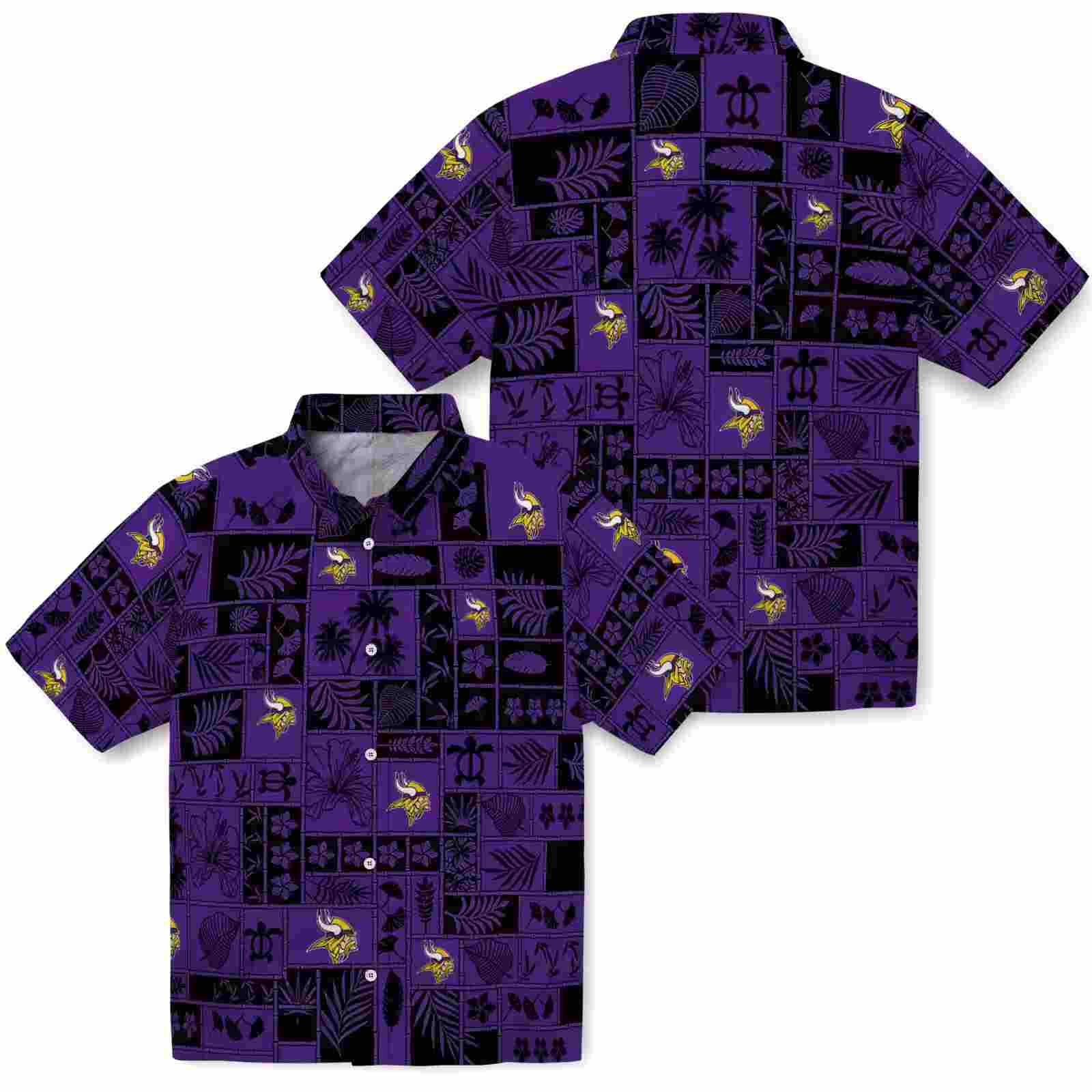 minnesota vikings tropical patchwork purple black hawaiian shirt high quality