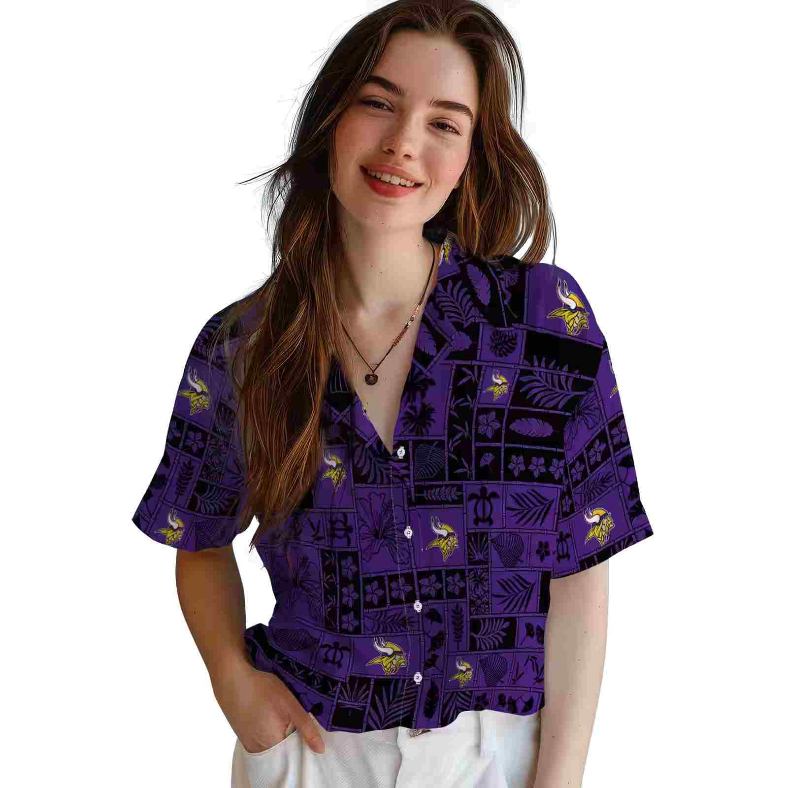 minnesota vikings tropical patchwork purple black hawaiian shirt latest model