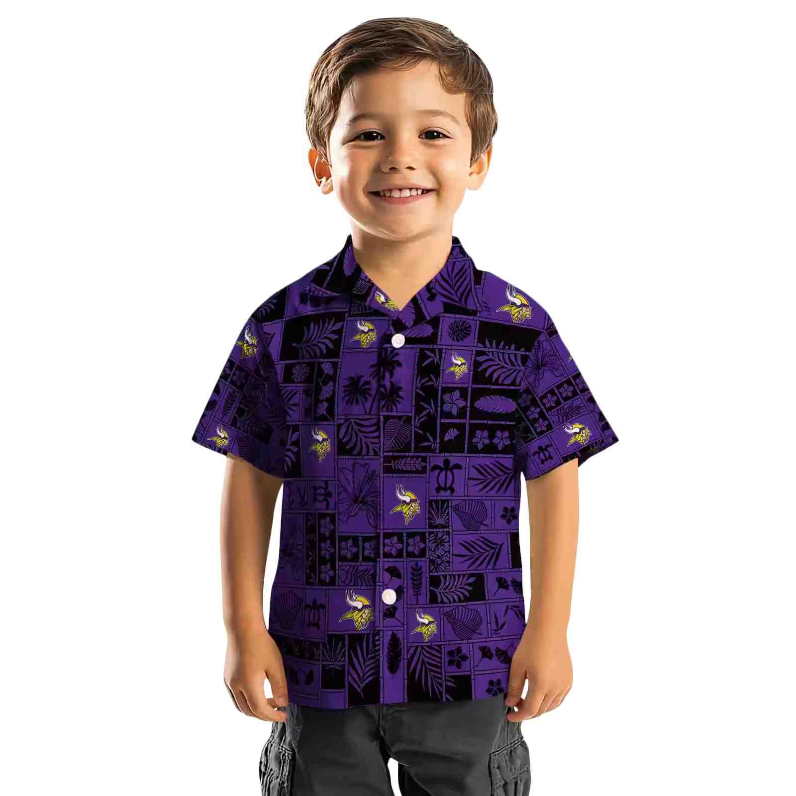 minnesota vikings tropical patchwork purple black hawaiian shirt top rated