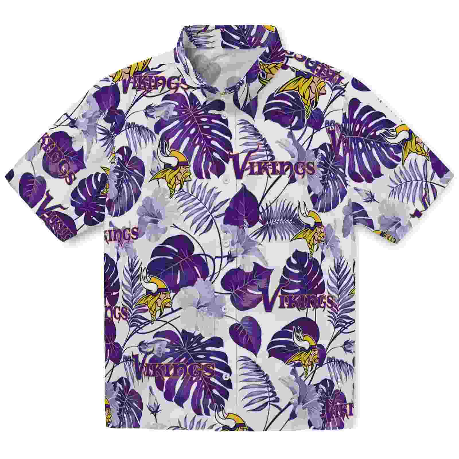 Minnesota Vikings Tropical Plants Purple White Hawaiian Shirt