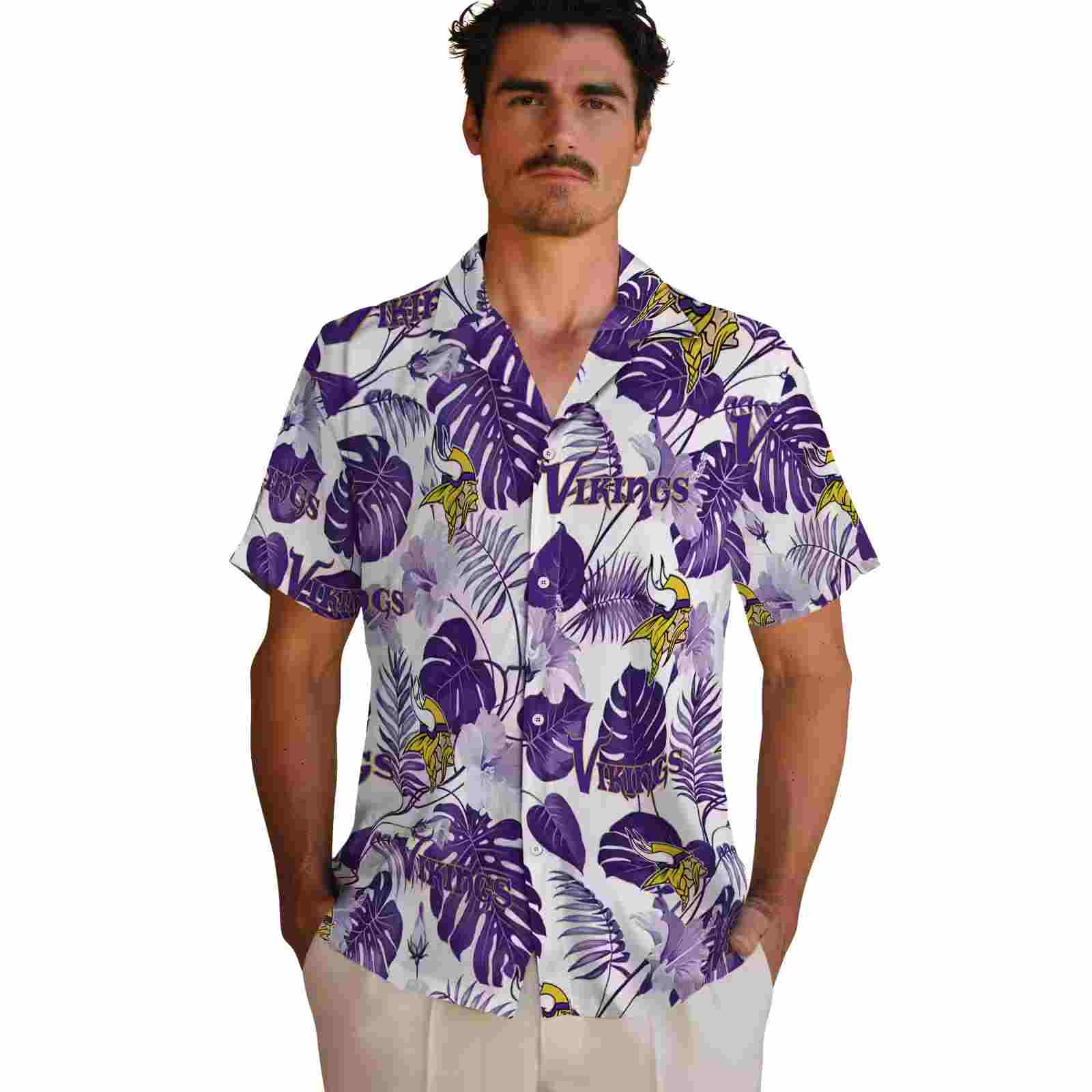 minnesota vikings tropical plants purple white hawaiian shirt fashion forward