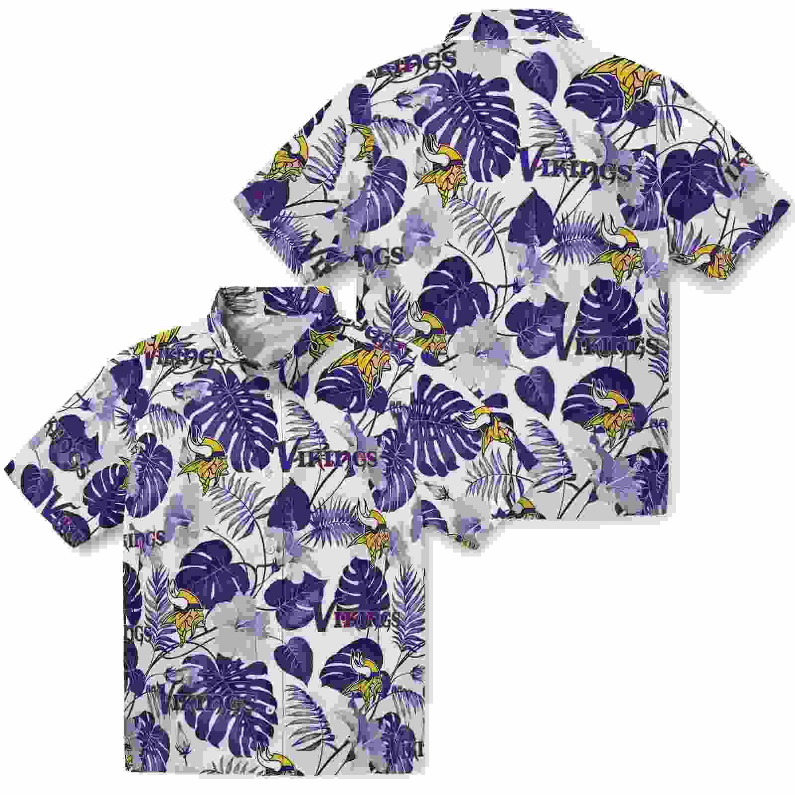 minnesota vikings tropical plants purple white hawaiian shirt high quality