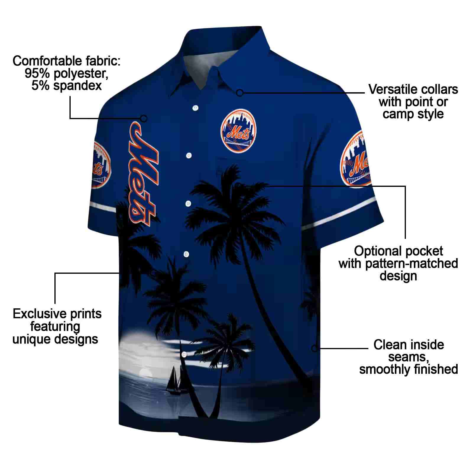 new york mets beach sunset blue black hawaiian shirt new arrival