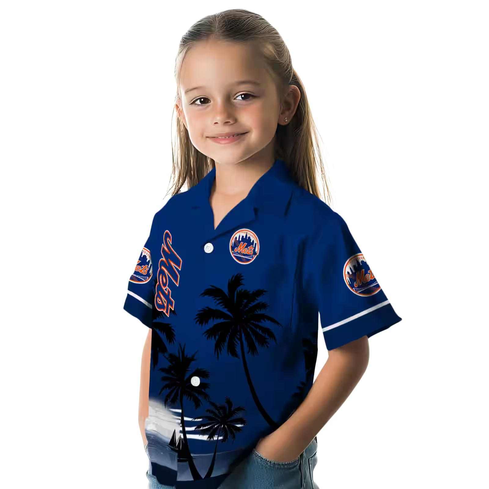 new york mets beach sunset blue black hawaiian shirt premium grade