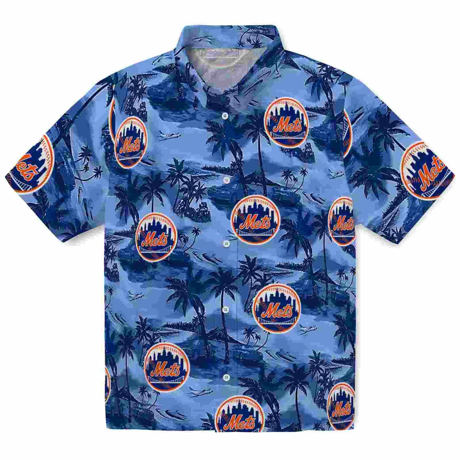 New York Mets Coastal Palms Blue Hawaiian Shirt