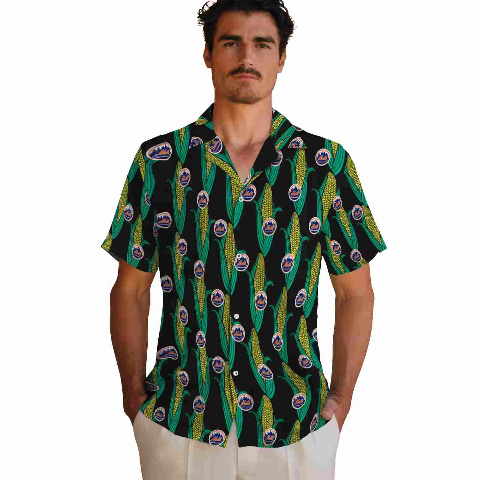 new york mets corn motifs black green hawaiian shirt fashion forward