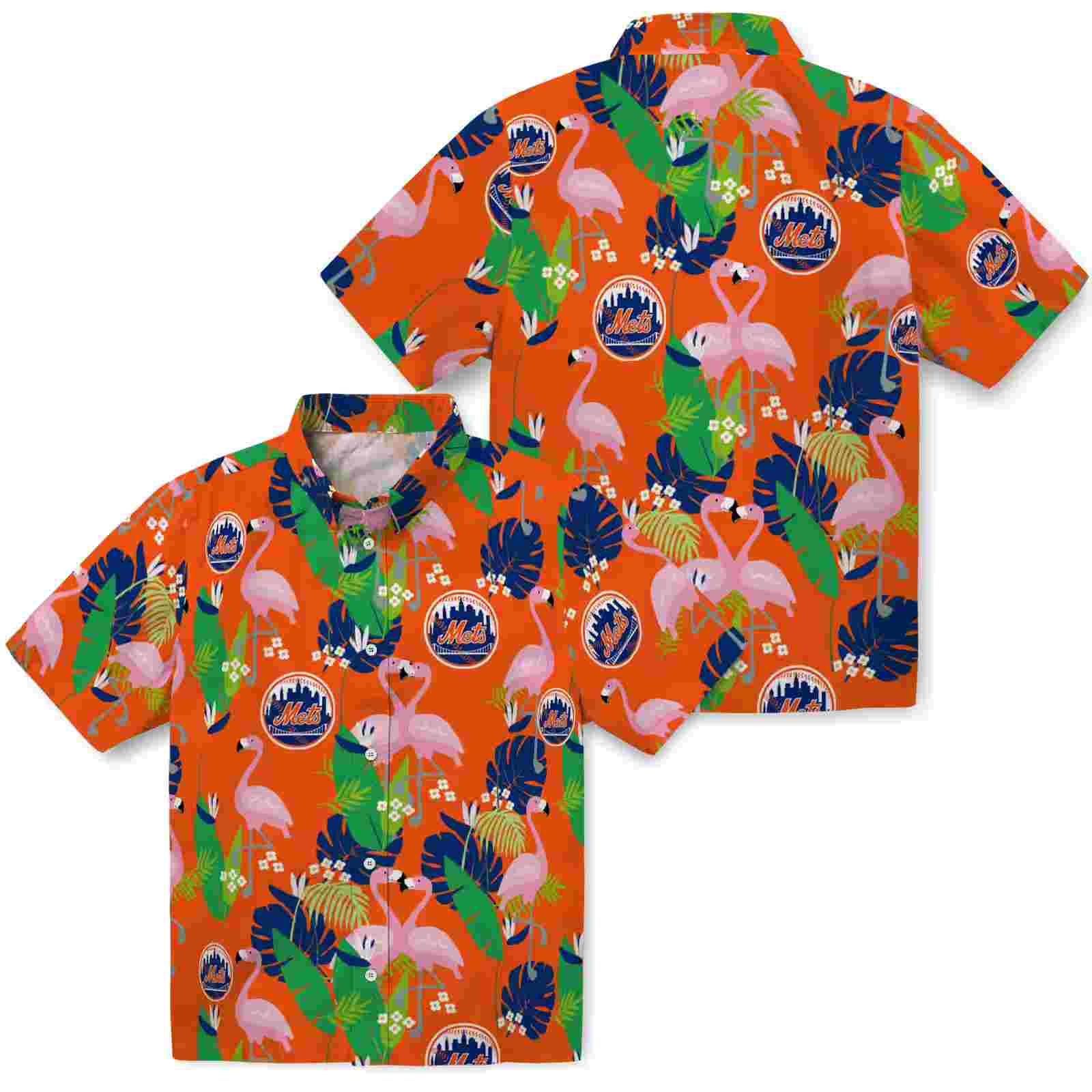 new york mets flamingo foliage blue green hawaiian shirt high quality