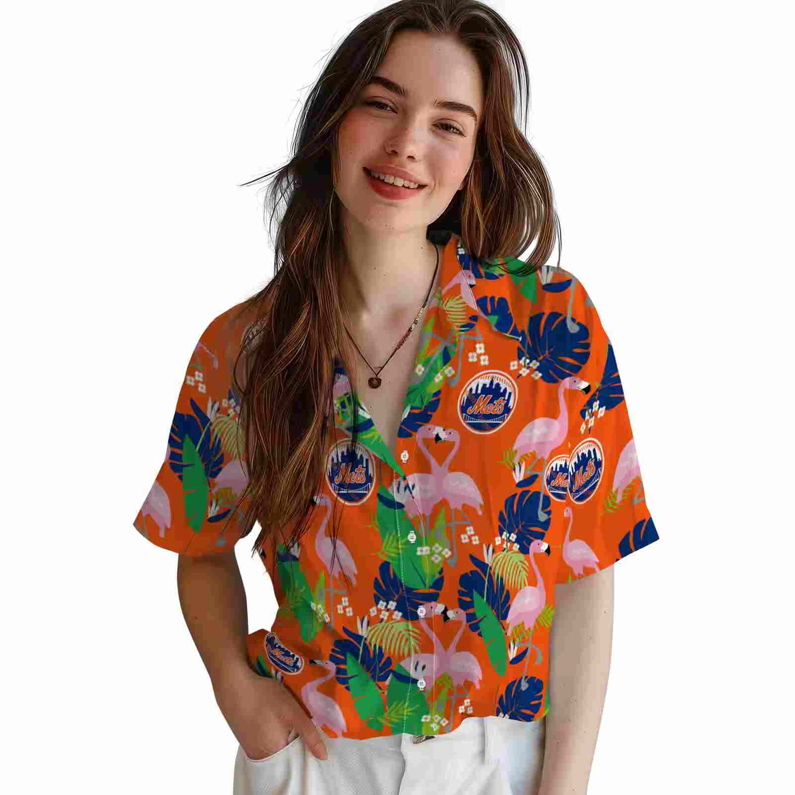 new york mets flamingo foliage blue green hawaiian shirt latest model