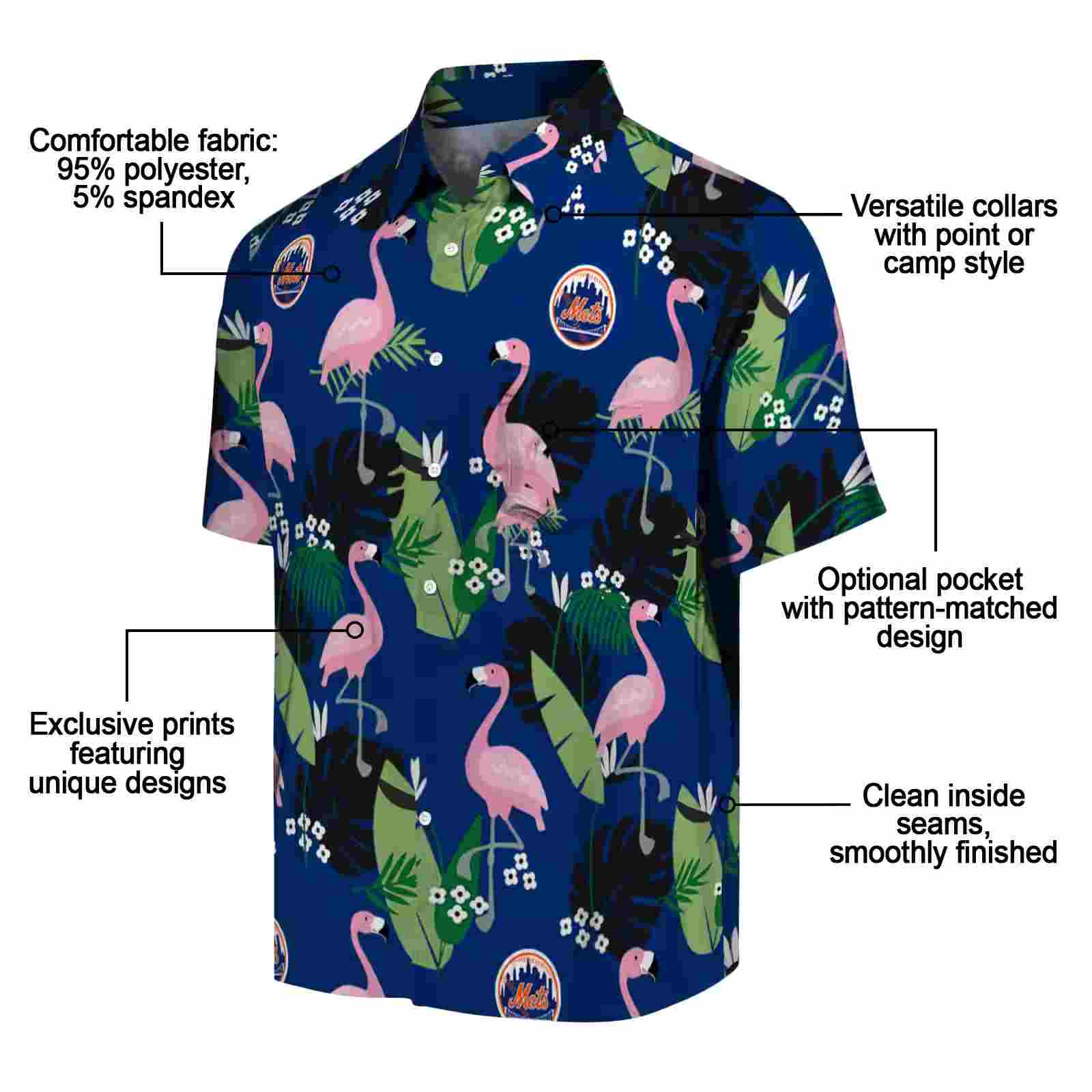 new york mets flamingo leaf motif blue hawaiian shirt new arrival