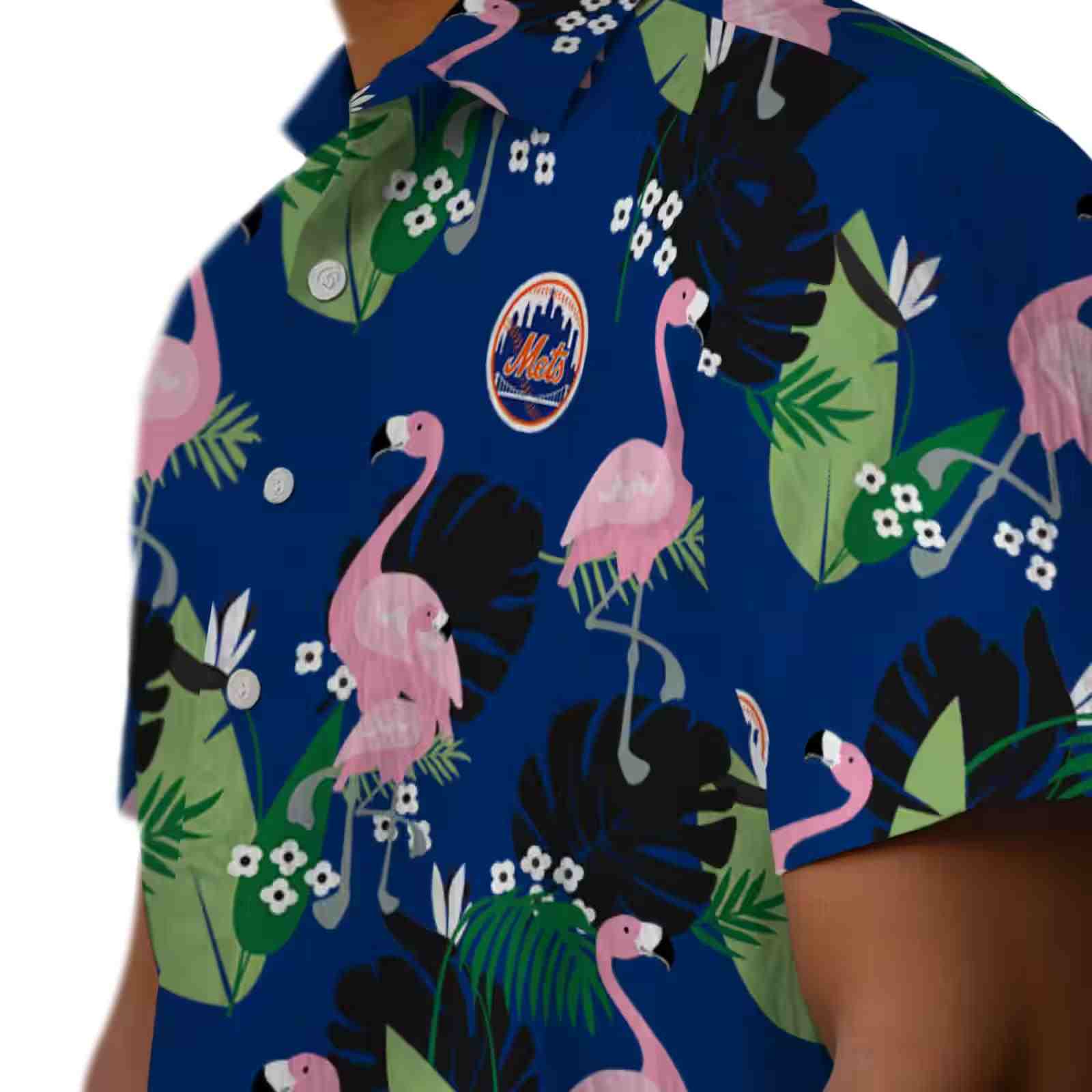 new york mets flamingo leaf motif blue hawaiian shirt trendy