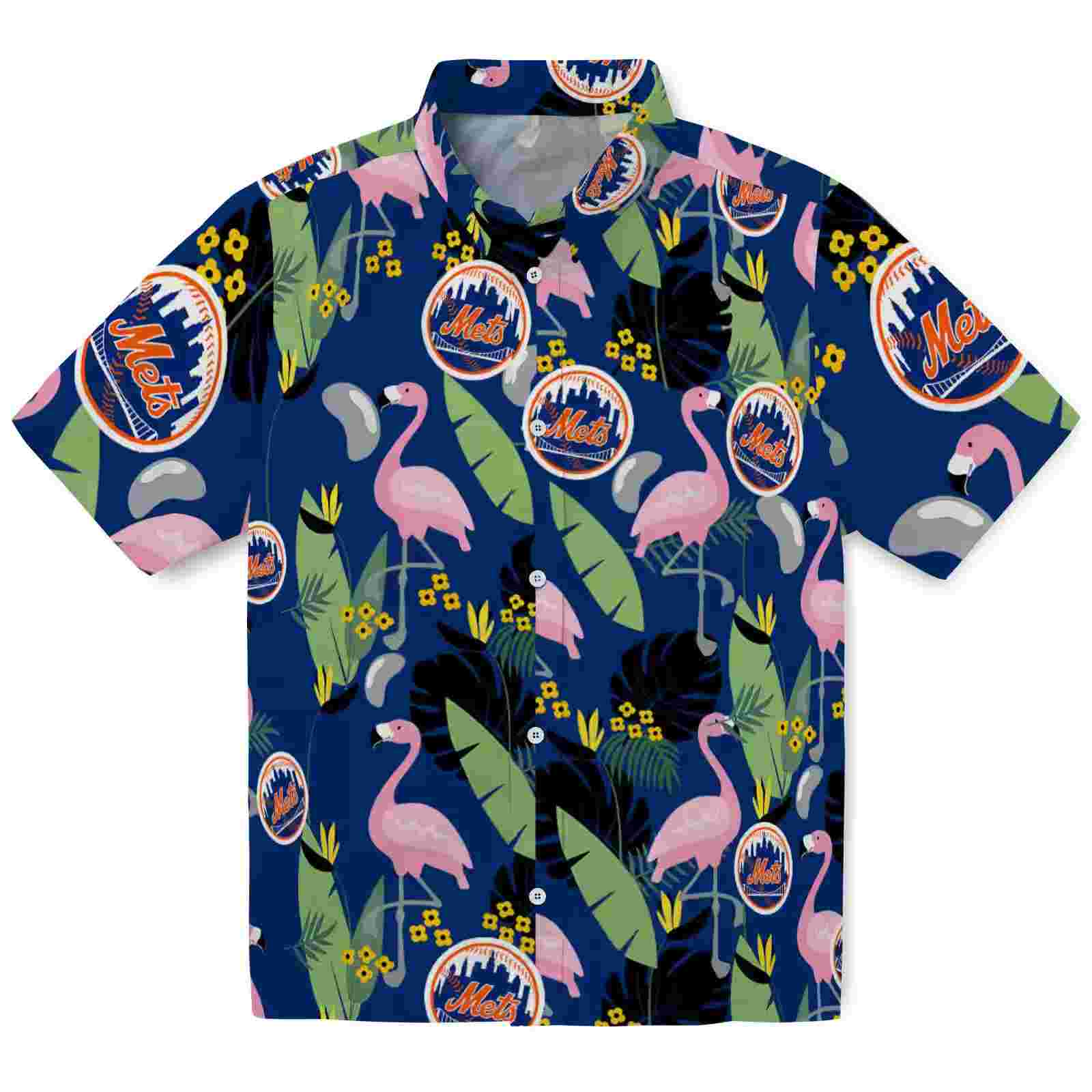 New York Mets Flamingo Leaves Blue Hawaiian Shirt