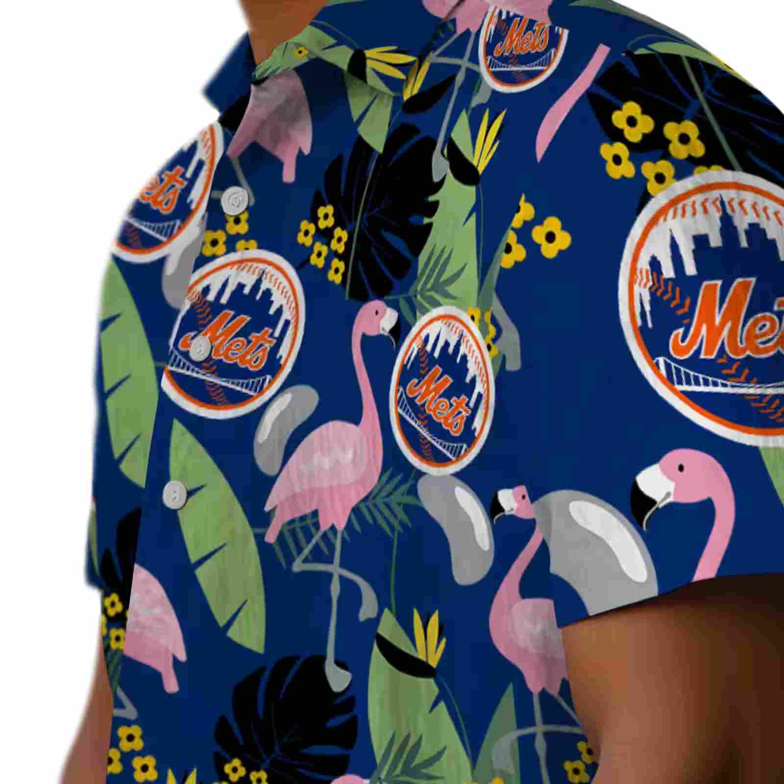 new york mets flamingo leaves blue hawaiian shirt trendy