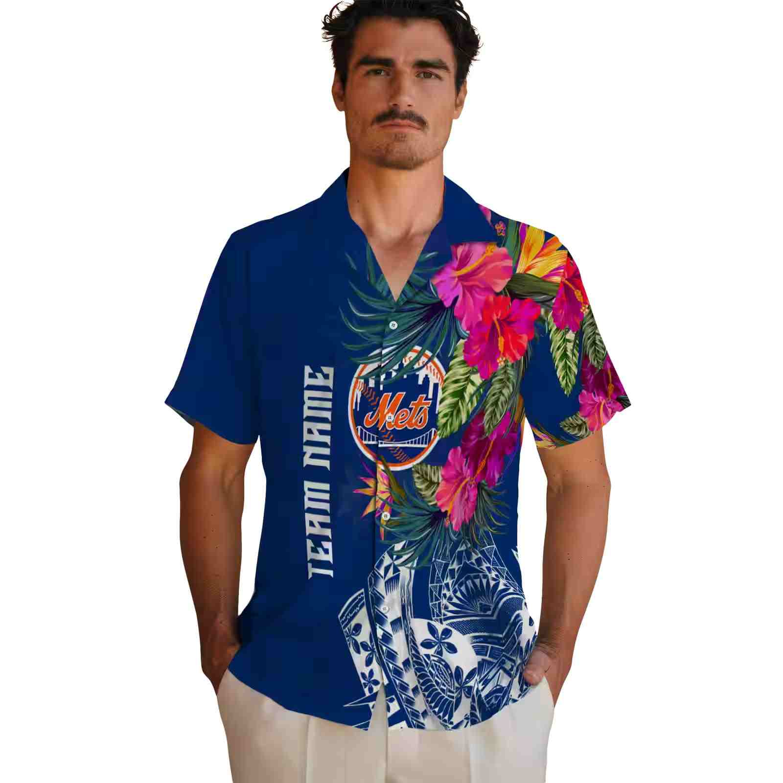 new york mets floral polynesian blue hawaiian shirt fashion forward