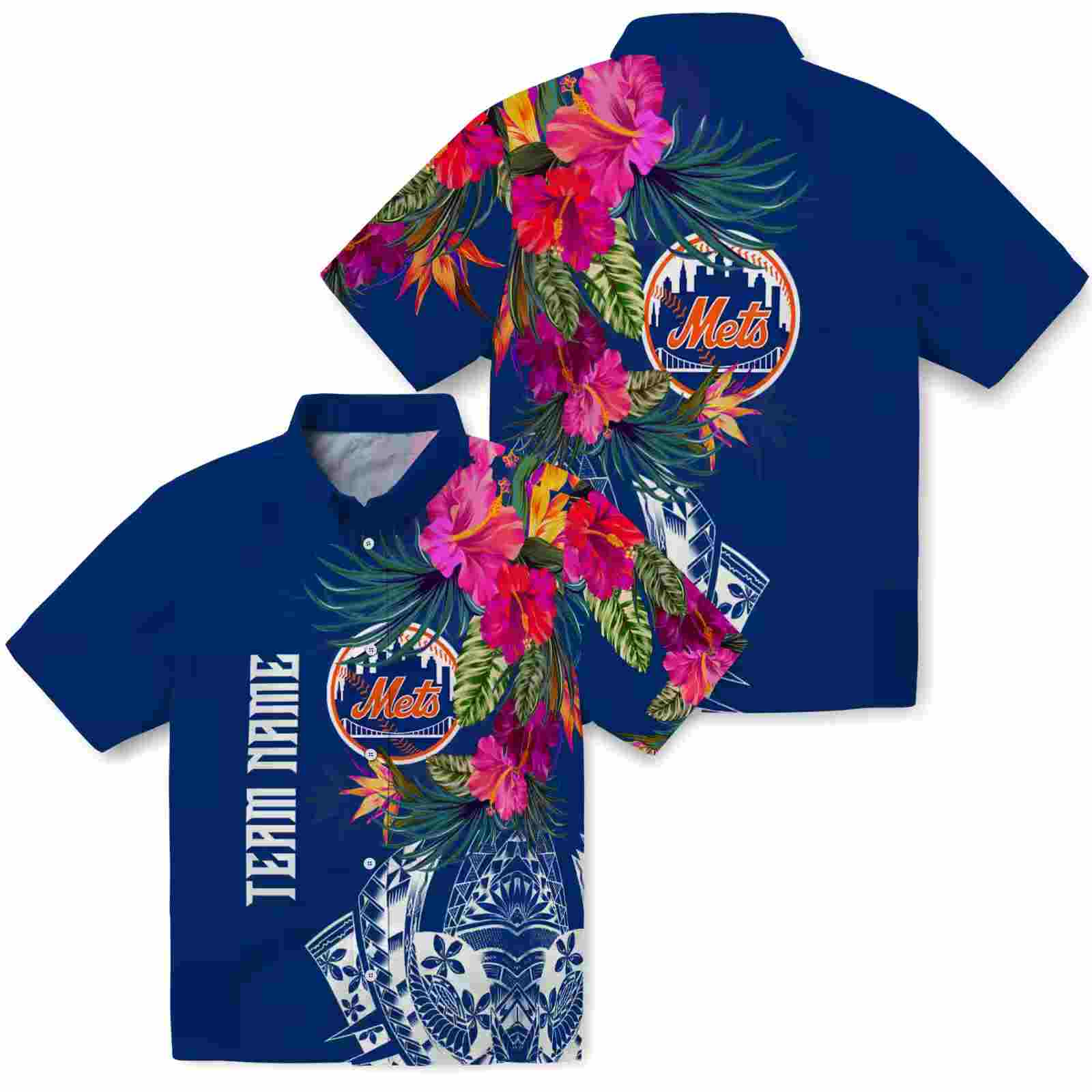 new york mets floral polynesian blue hawaiian shirt high quality