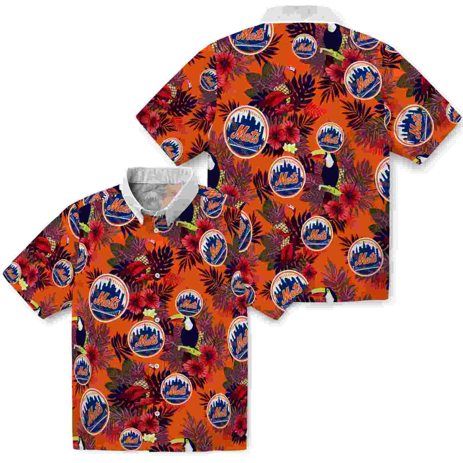 new york mets floral toucan blue red hawaiian shirt high quality