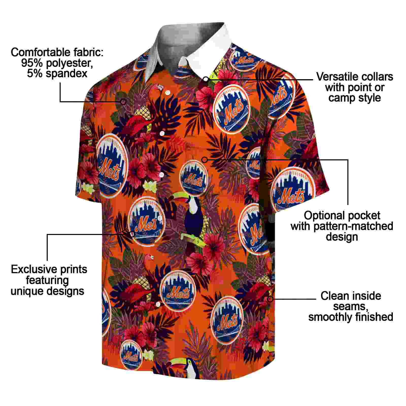 new york mets floral toucan blue red hawaiian shirt new arrival