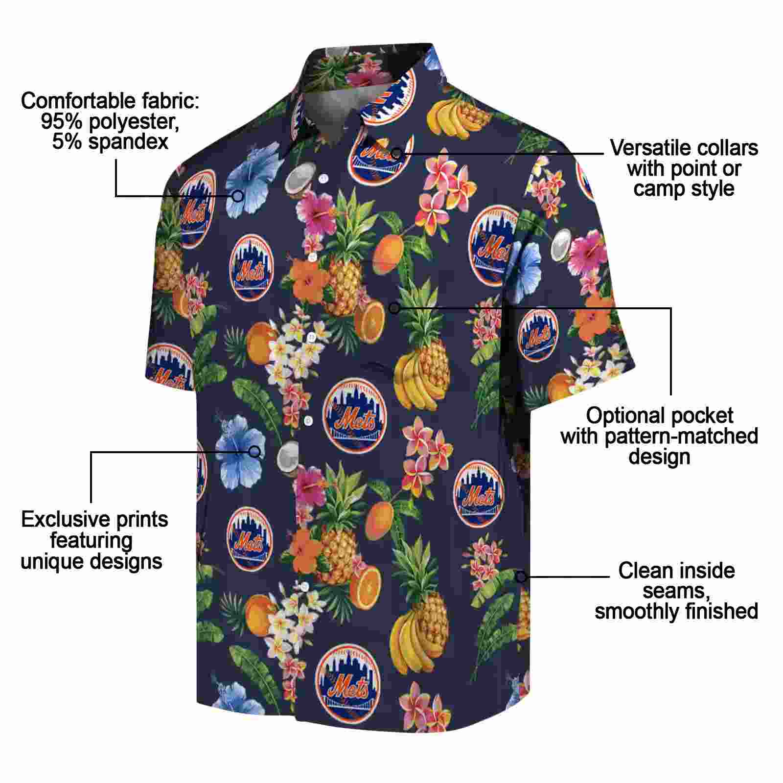 new york mets hibiscus and fruit navy blue hawaiian shirt new arrival