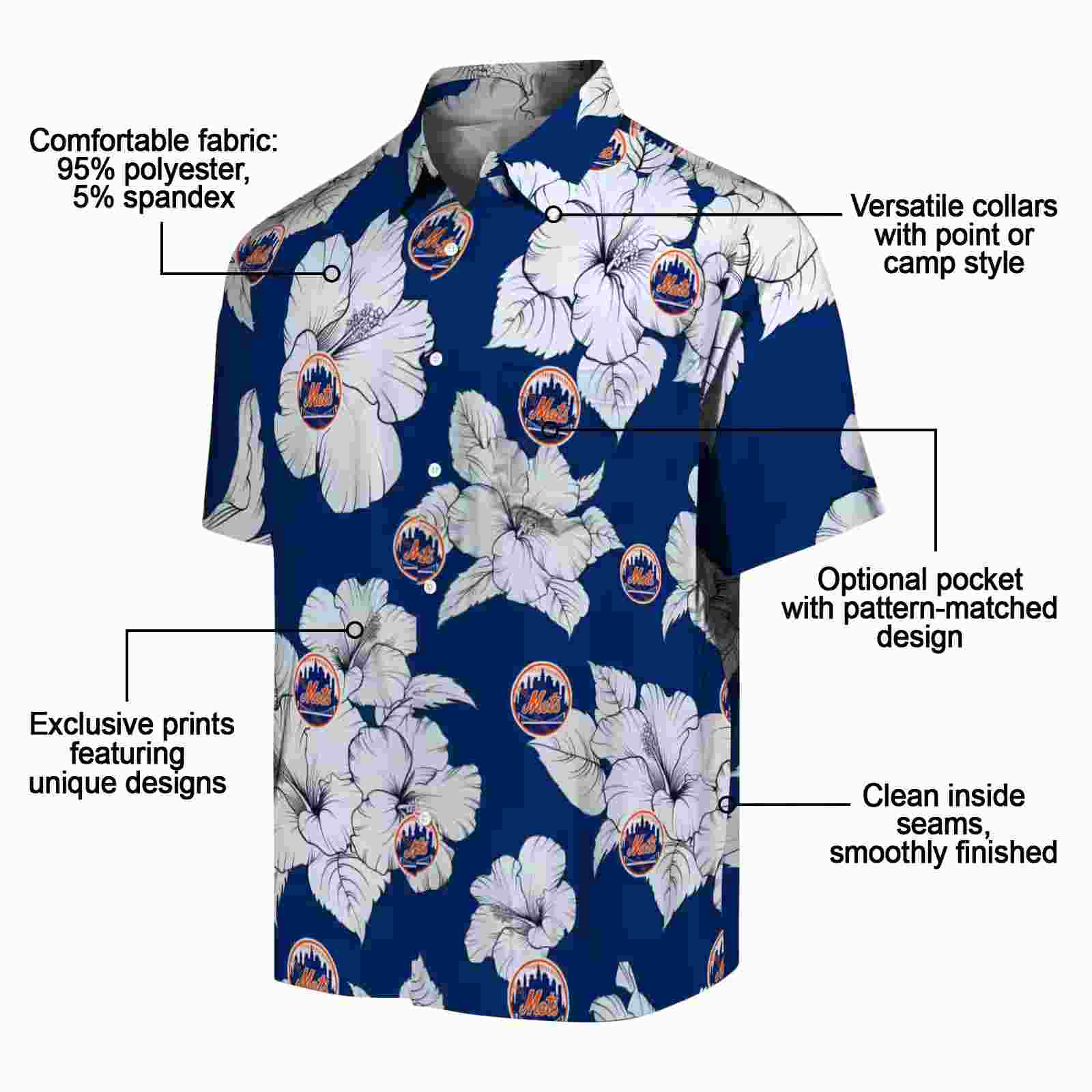 new york mets hibiscus blooms blue white hawaiian shirt new arrival