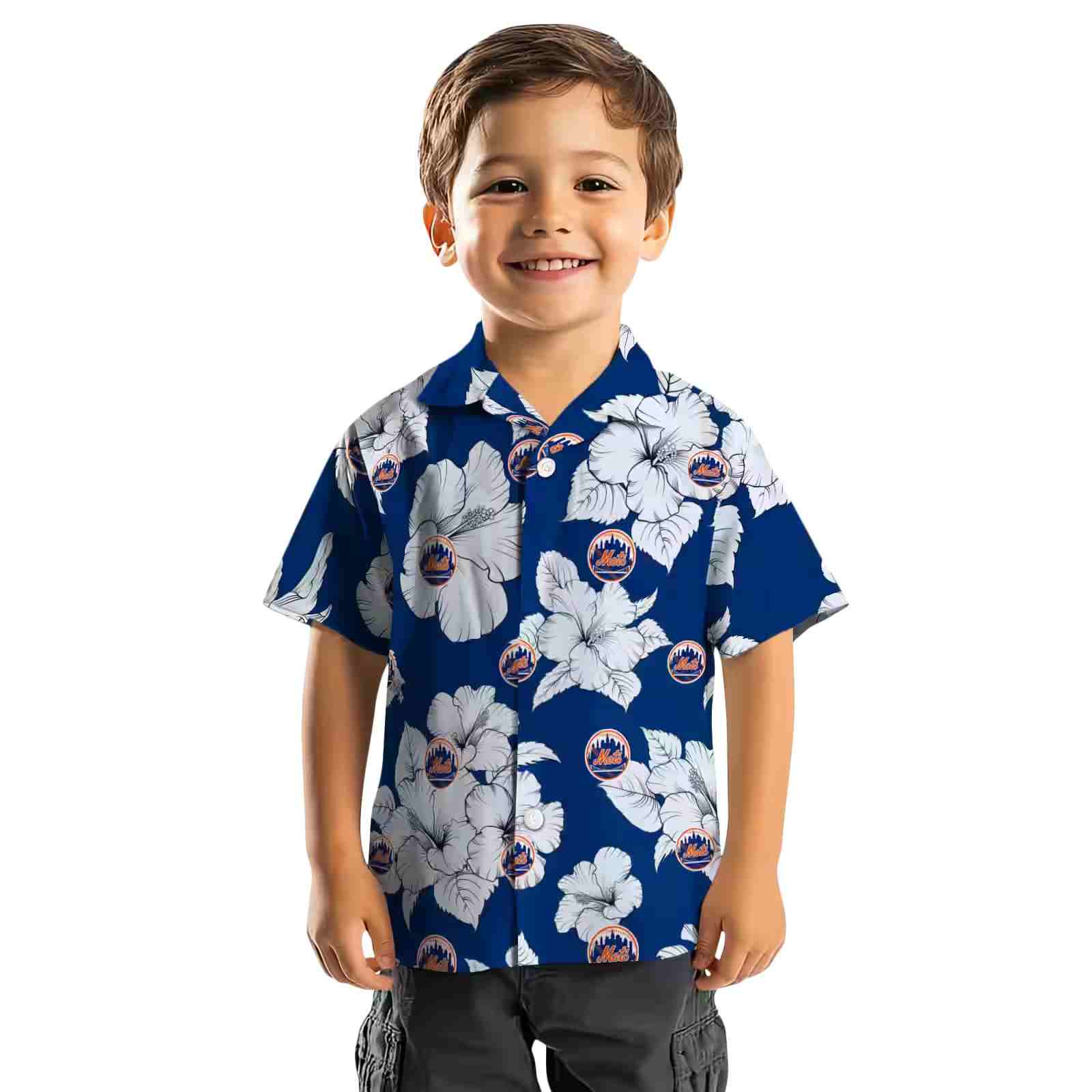 new york mets hibiscus blooms blue white hawaiian shirt top rated