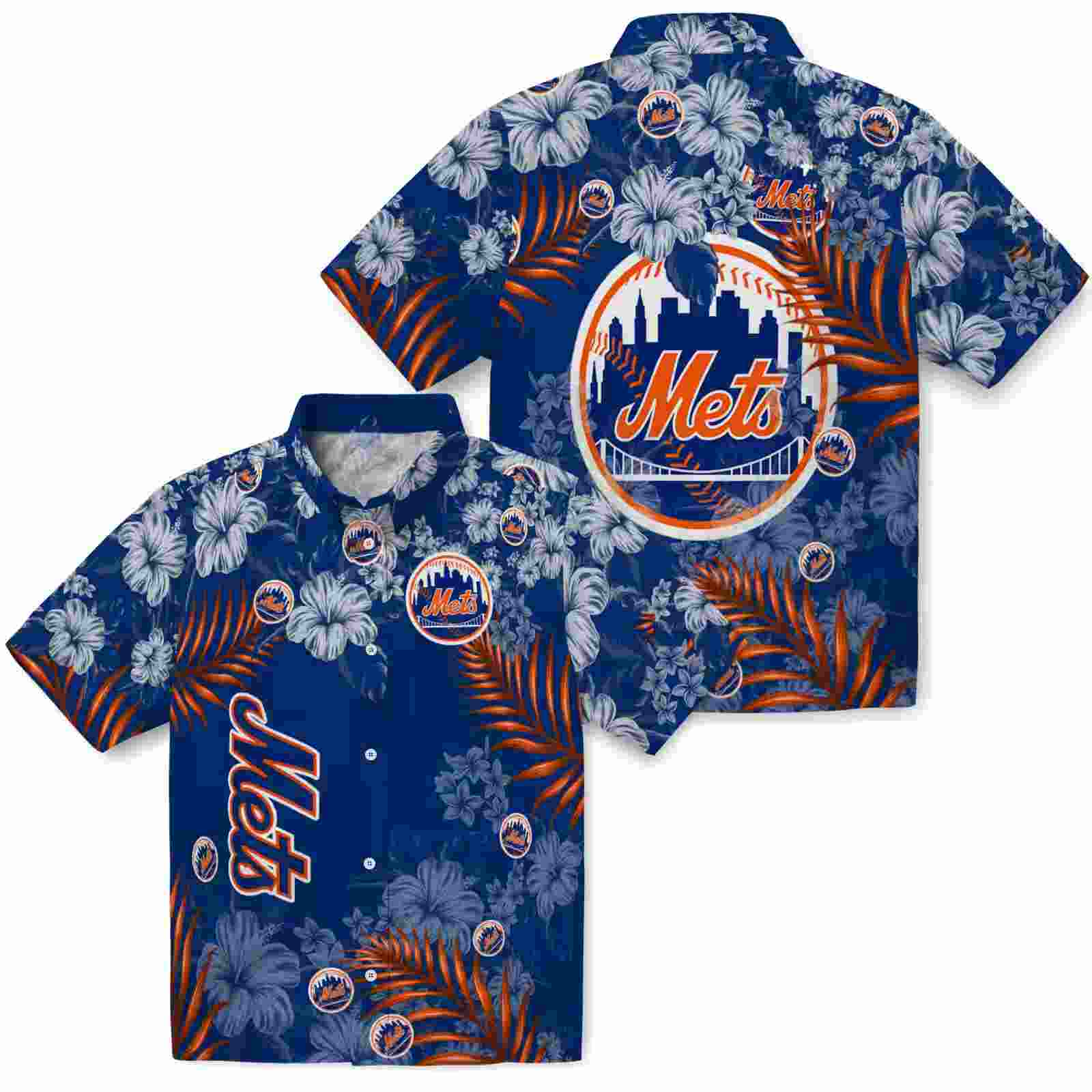 new york mets hibiscus print blue hawaiian shirt high quality