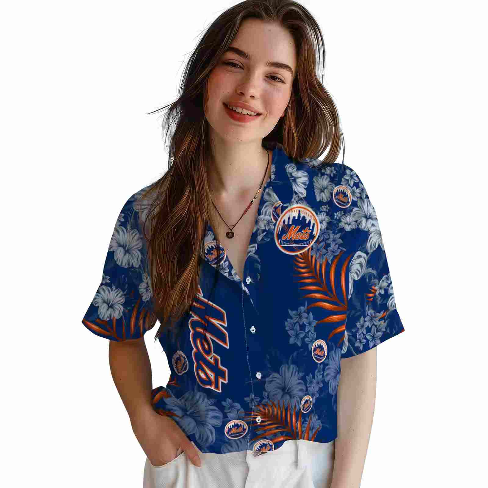 new york mets hibiscus print blue hawaiian shirt latest model