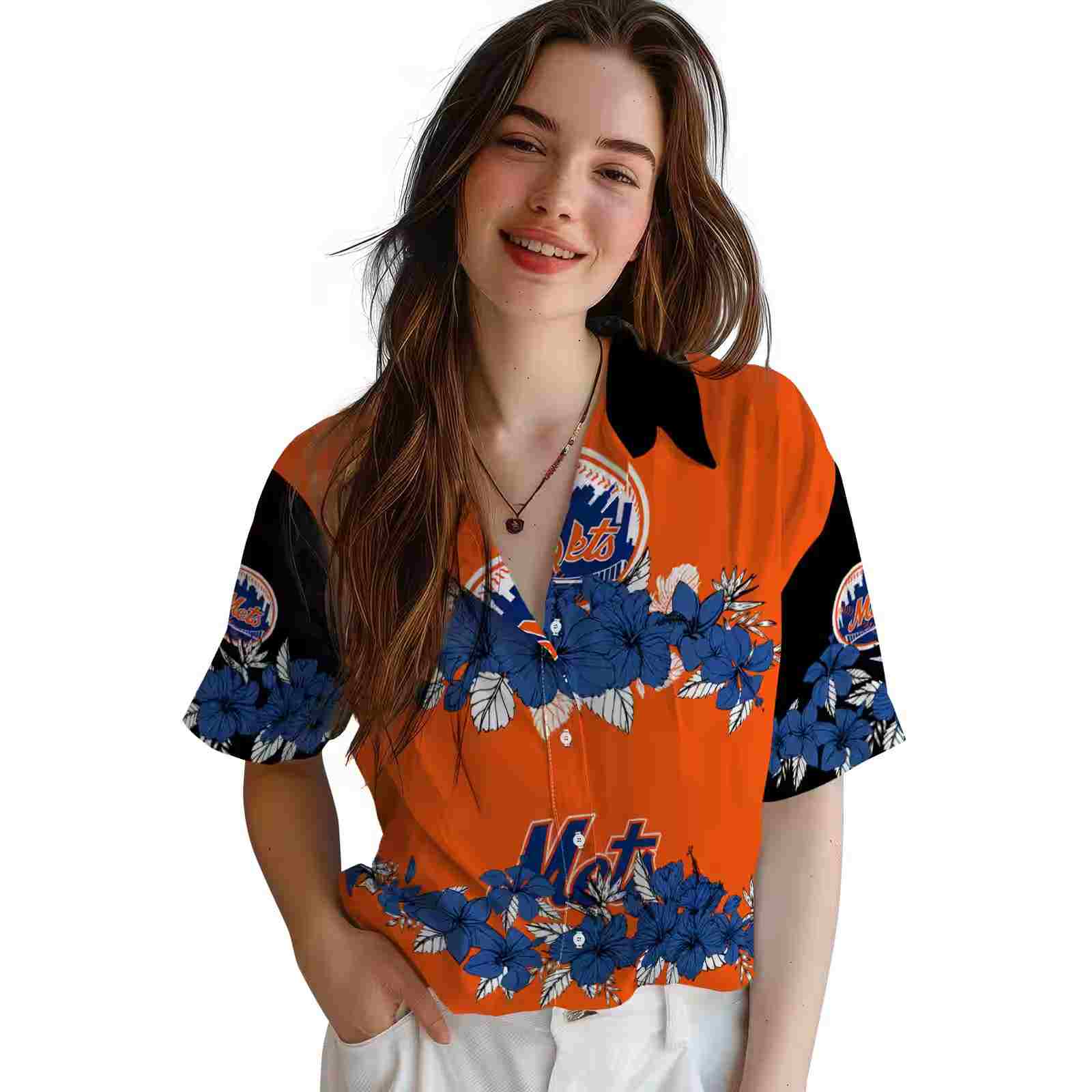 new york mets hibiscus stripe blue black hawaiian shirt latest model