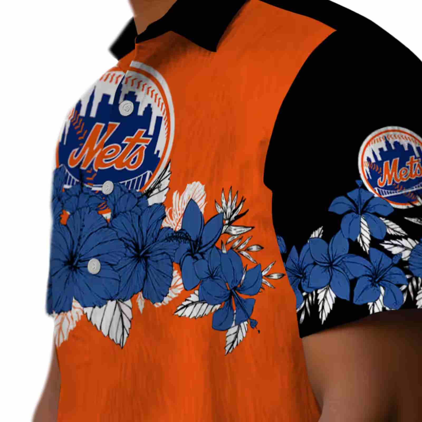 new york mets hibiscus stripe blue black hawaiian shirt trendy