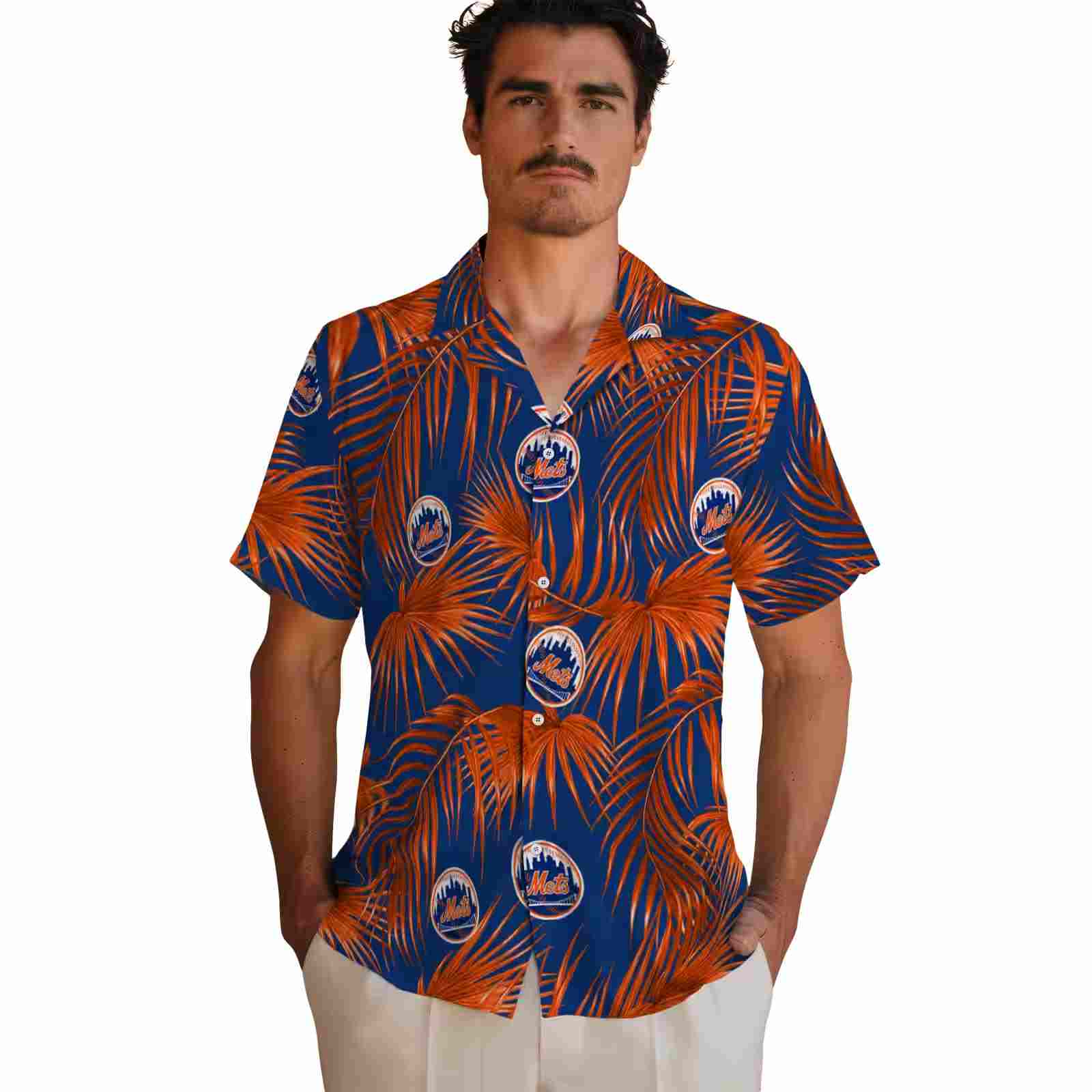 new york mets leafy palms blue hawaiian shirt fashion forward