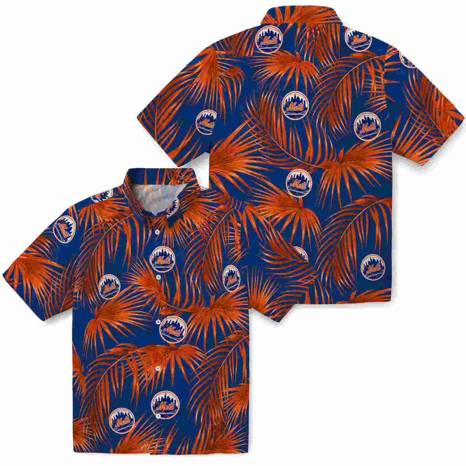 new york mets leafy palms blue hawaiian shirt high quality