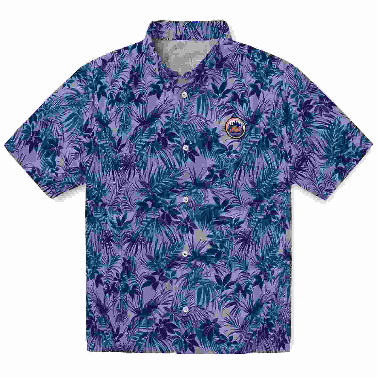 New York Mets Leafy Pattern Blue Hawaiian Shirt