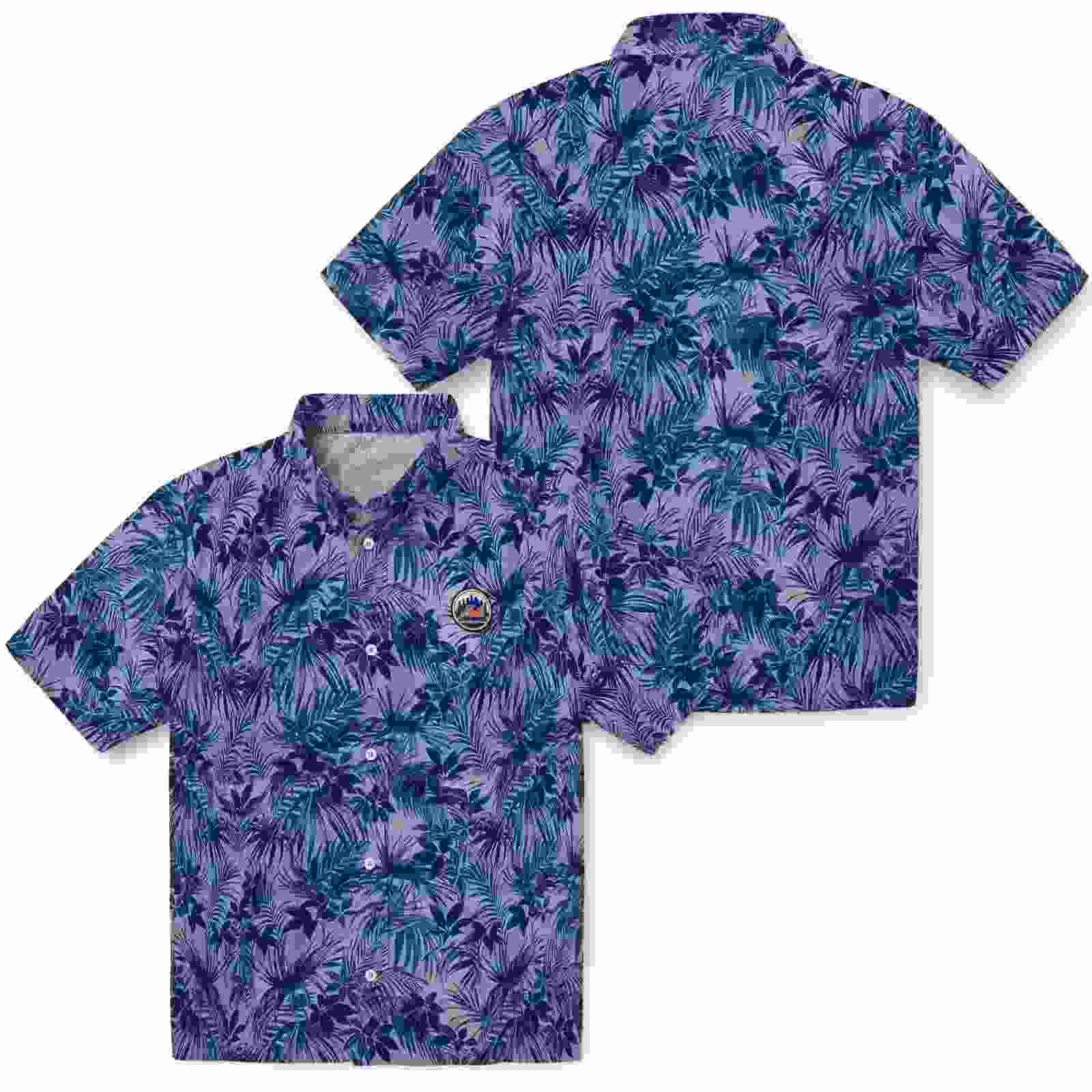 new york mets leafy pattern blue hawaiian shirt high quality