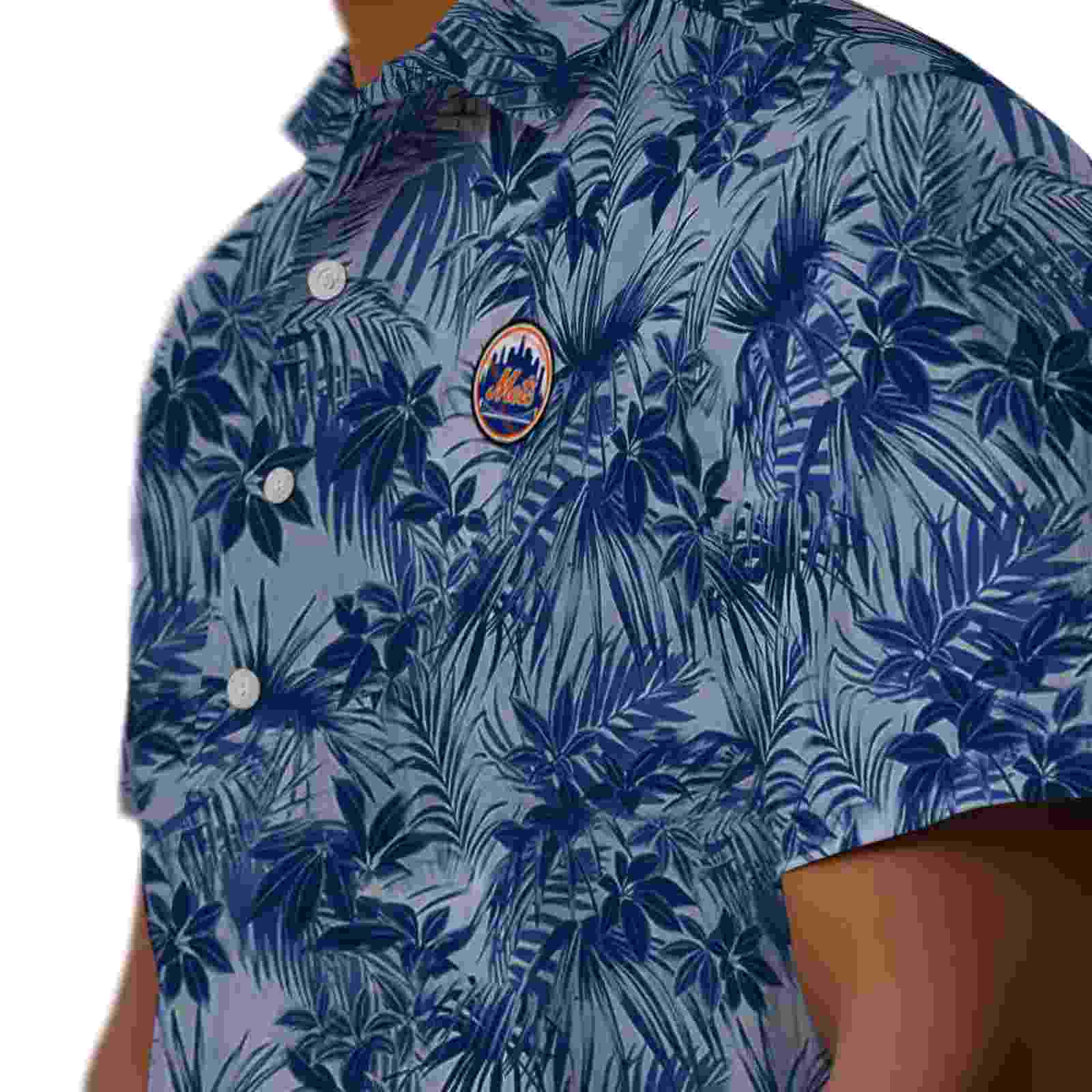 new york mets leafy pattern blue hawaiian shirt trendy